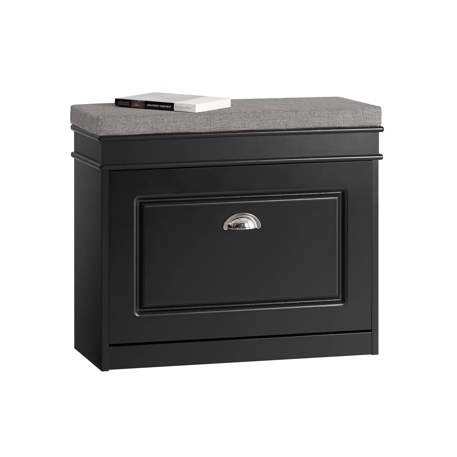 Haotian Black Narrow Shoe Bench with Flip-Drawer & Seat Cushion - Space Saving Entryway Shoe Cabinet for Hallway, Foyer or Small Apartment | FSR82-K-SCH