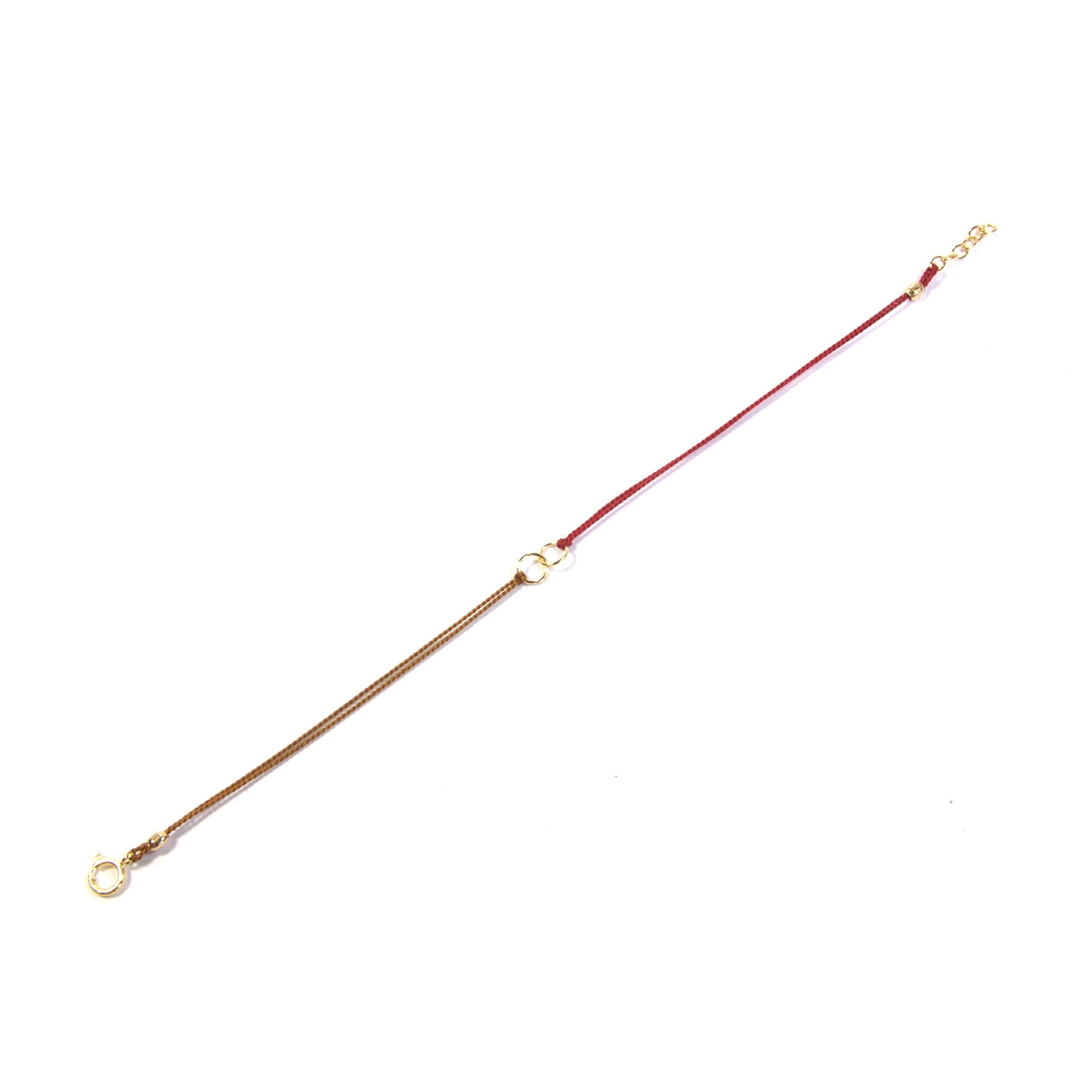 Circle Link Silk Bracelet for Women - Red & Tan Gold Jewelry, Elegant Adjustable Wristband for Parties, Weddings & Everyday Wear