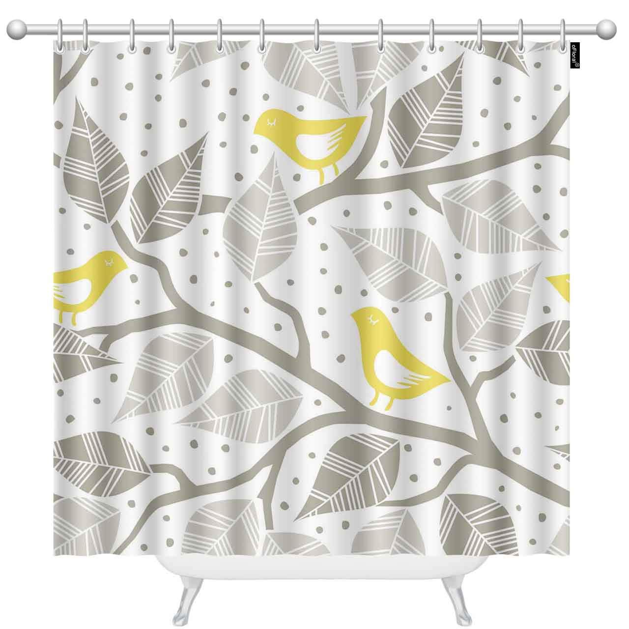 Floral Beige Shower Curtain Set with Hooks - Modern Bathroom Decor for Home Spa