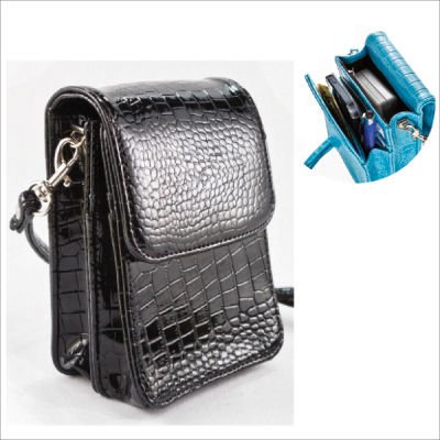 Sanis Black Patent Croc Deluxe Crossbody Phone Wallet - RFID Blocking iPhone Case with Card Slots for Credit Cards & Cash | Perfect for Travel, Shopping & Everyday Use