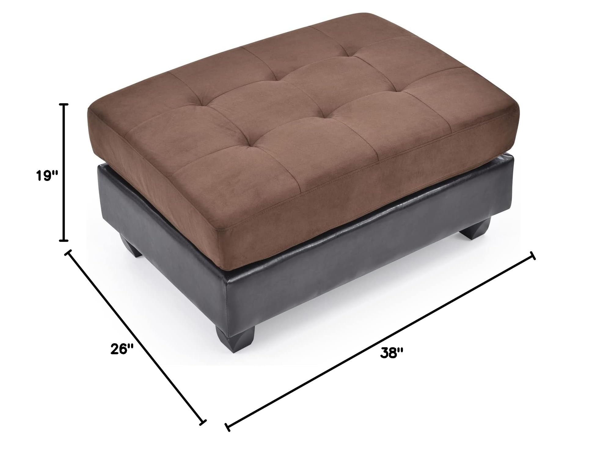 Premium Micro-Suede Upholstered Ottoman in Chocolate Brown - Soft Footrest, Storage Bench & Accent Seat for Living Room, Bedroom & Home Decor