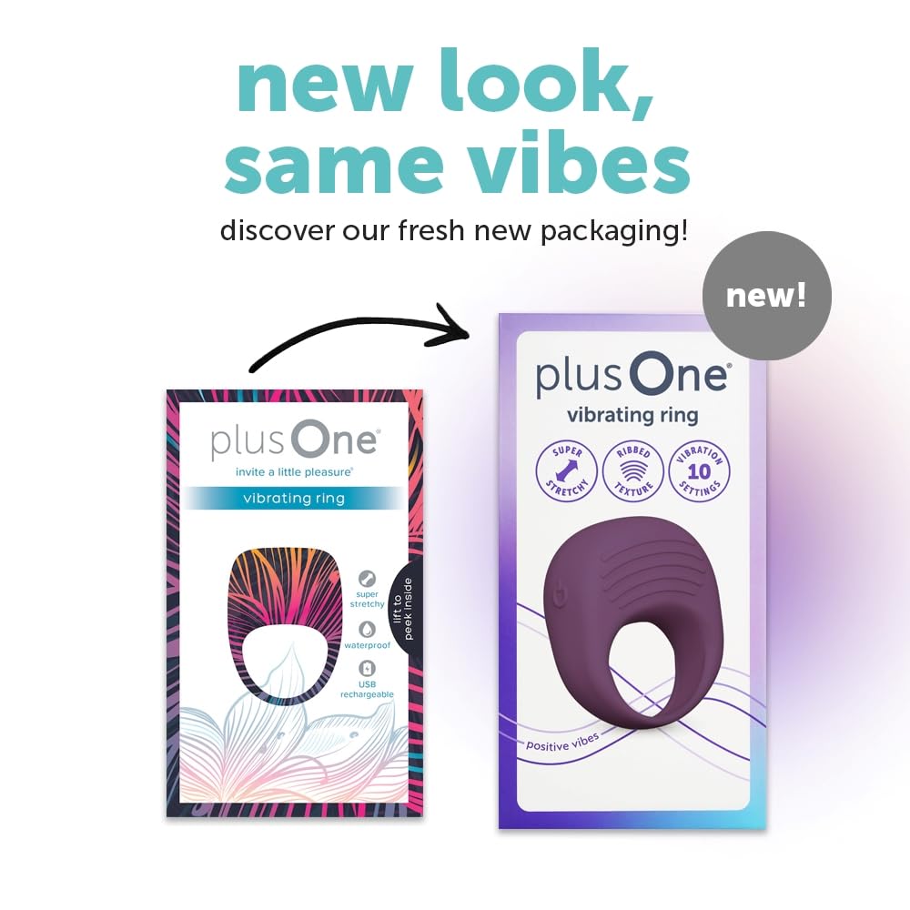 plusOne Vibrating Ring for Couples & Individuals - Body-Safe Silicone, Waterproof USB Rechargeable Massager with 10 Vibration Modes (Purple) - Perfect for Couples Intimacy & Solo Pleasure