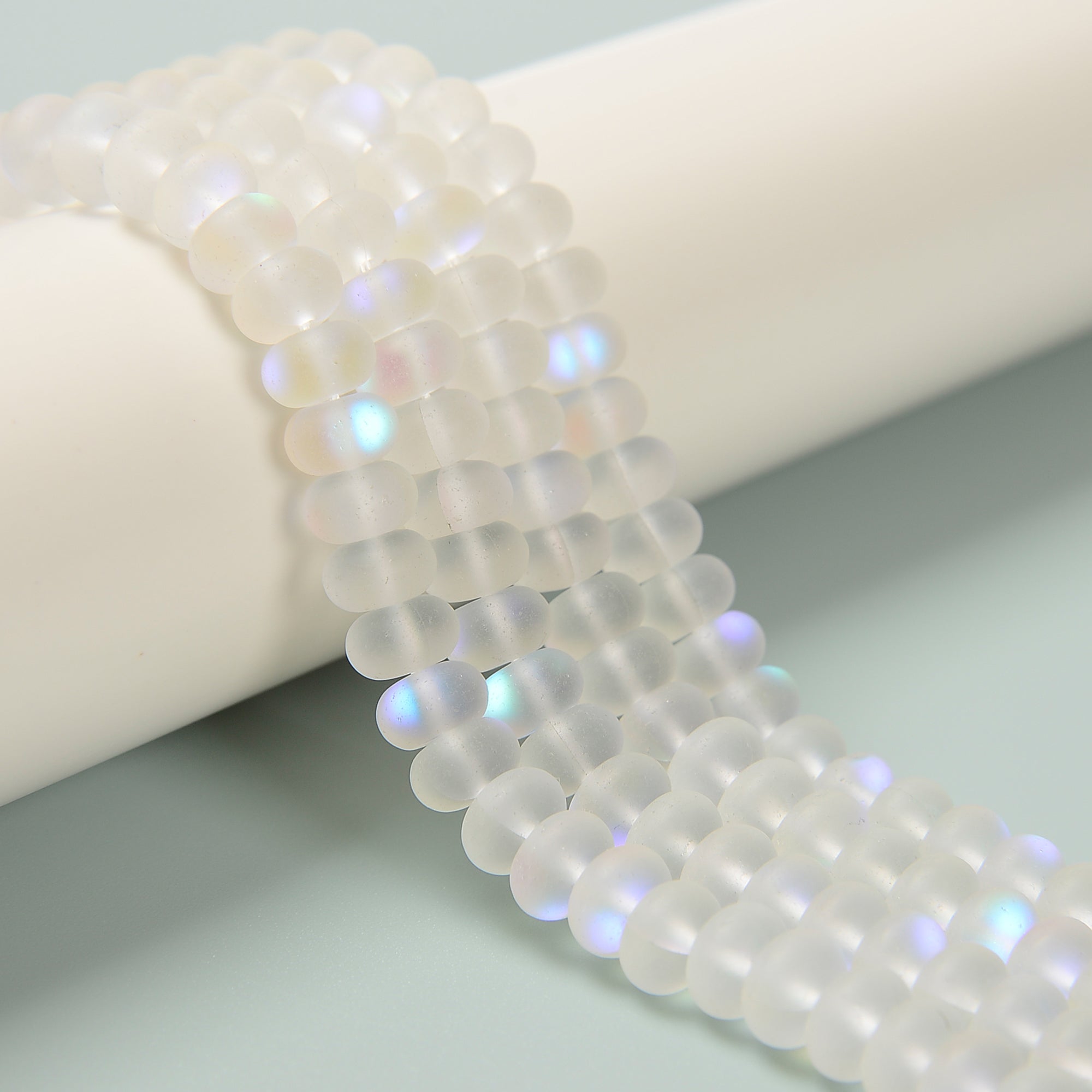4x6mm & 5x8mm Clear Mystic Mermaid Glass Matte Rondelle Beads - 15.5 Inch Strand for Jewelry Making, DIY Crafts, Bracelets & Necklaces - Perfect for Boho, Beach & Party Accessories