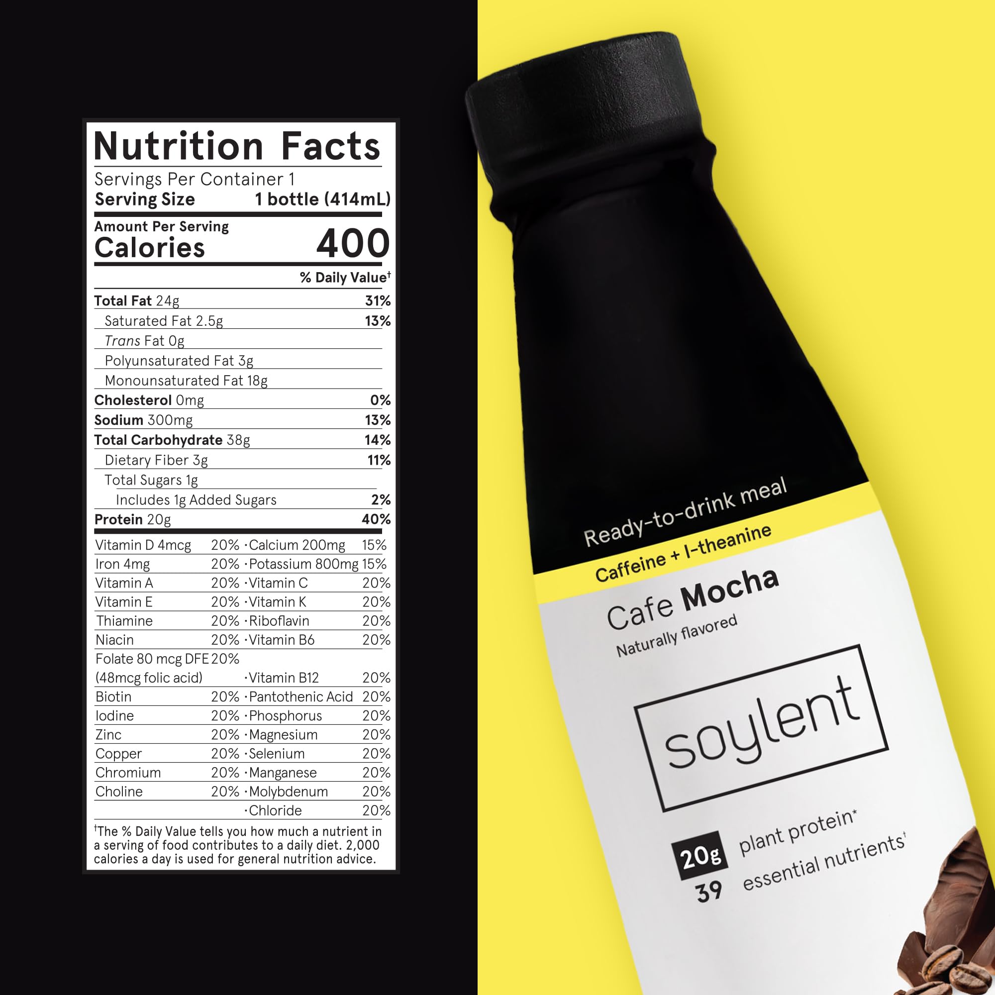 Soylent Favorites Bundle - 12 Creamy Chocolate, 12 Mint Chocolate & 12 Cafe Mocha 14oz Meal Replacement Shakes + 24 Peanut Butter Chocolate Chip Snack Bars | High Protein Nutrition for Busy Professionals, Gym Recovery & On-the-Go Meals