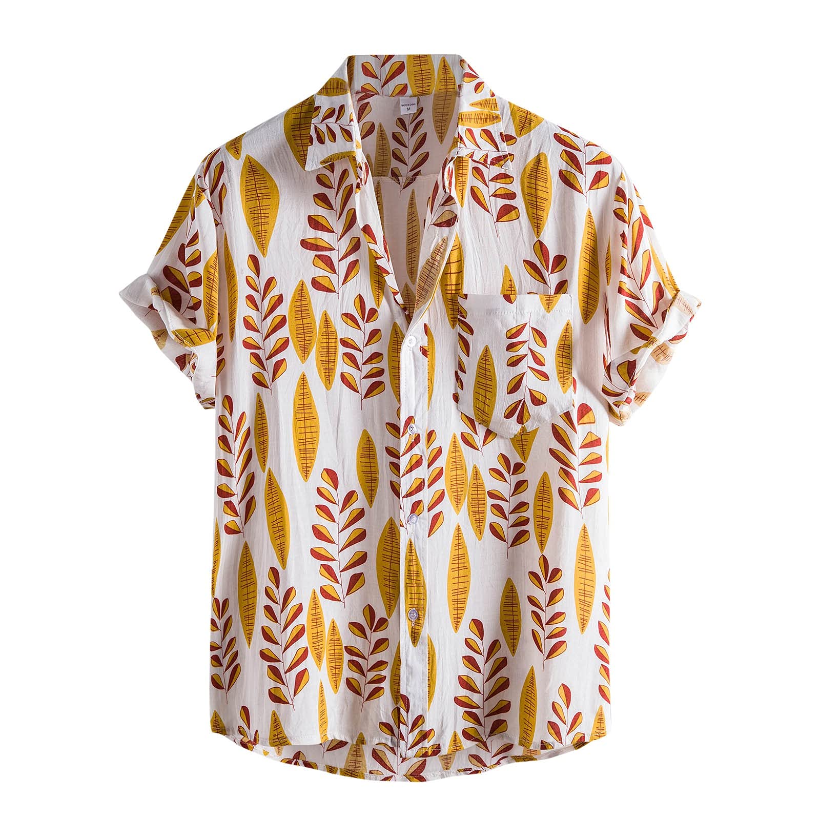 Men's Casual Short Sleeve Button Down Shirt with Leaf Print - Stylish Fashion Blouse for Work, Date Night & Summer Outings
