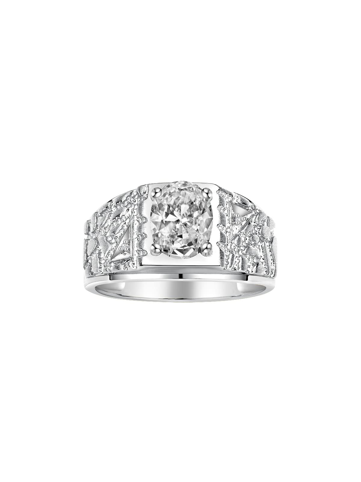 Rylos Men's Designer Nugget Ring - 9X7MM Oval Gemstone & Sparkling Diamonds, Sterling Silver Birthstone Rings for Men (Sizes 8-13) | Perfect for Gifts, Weddings & Everyday Wear | Men's Jewelry & Fashion Accessories