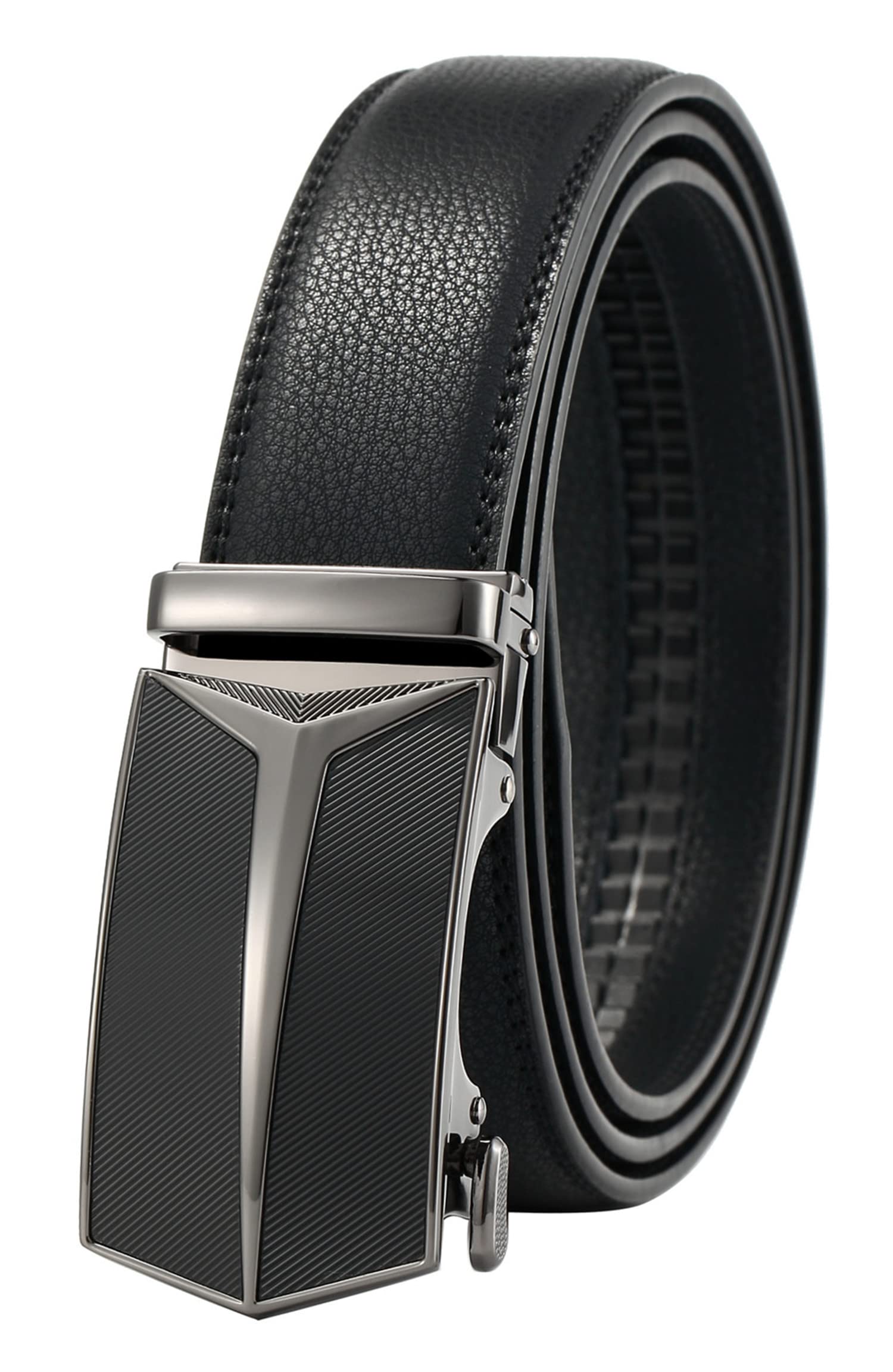 Lingli Men's Ratchet Dress Belt with Automatic Buckle - Adjustable Brown & Black Genuine Leather Belt for Business & Casual Wear - 35mm Wide (Trim to Fit) - Perfect for Office, Wedding & Formal Occasions