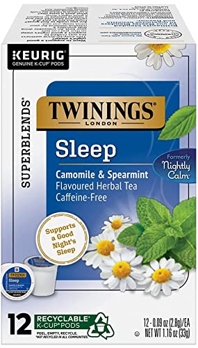 Twinings of London Nightly Calm Herbal Tea K-Cups for Keurig Brewers - 12 Count Chamomile & Spearmint Blend - Perfect for Relaxation Before Bed & Stress Relief