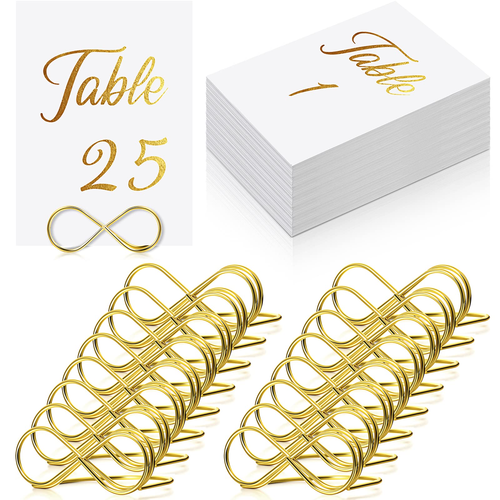 52 Pcs Gold Wedding Table Number Signs with Holder Stands - Elegant Table Seating Labels & Place Card Holders for Wedding Reception, Banquet, and Event Decor