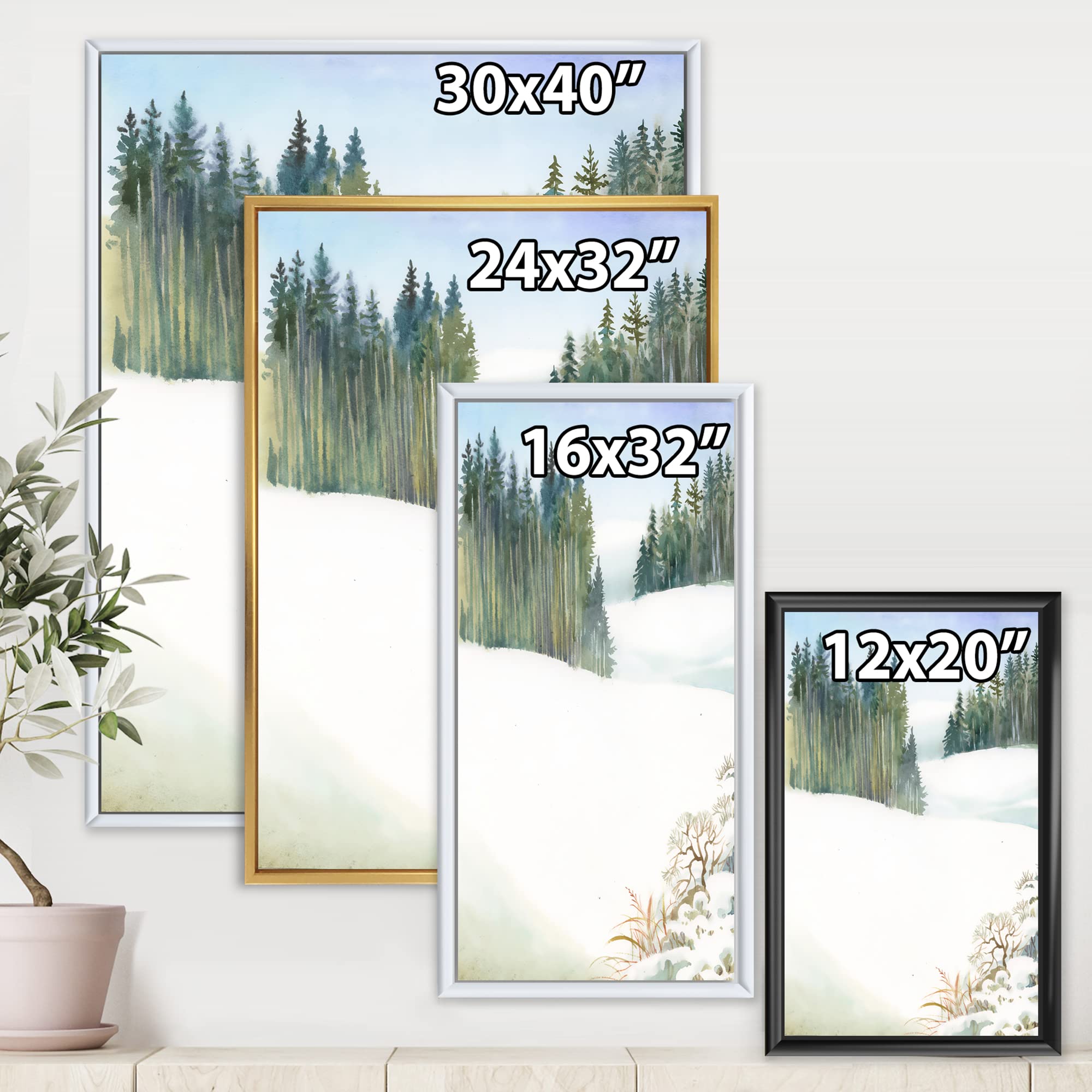 Pine Forest in Snowy Winter Landscape - Traditional Framed Canvas Wall Art Print for Home & Office Decor | Winter Scenery Painting for Living Room, Bedroom, or Gift