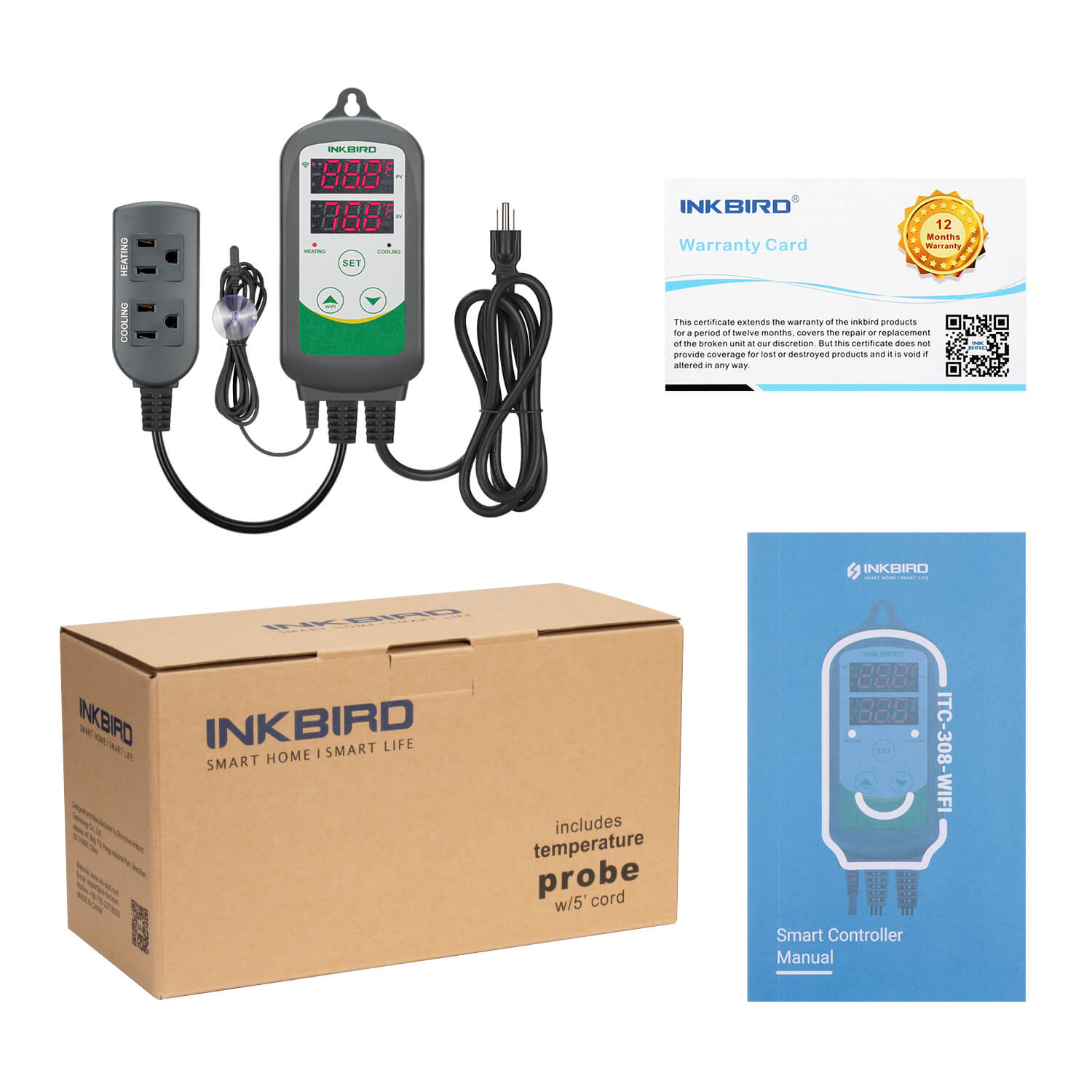 ITC-308 WiFi Digital Temperature Controller with Aquarium Probe - Smart Thermostat for Homebrew, Reptile Tanks & Aquariums