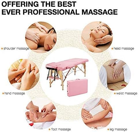 Portable Massage Table - Adjustable 2-Fold Spa Bed with Beech Wood Stands & PVC Leather - 84 Inch Professional Massage Therapy Table for Salon, Home Use - Includes Face Cradle (Pink) - Perfect for Relaxation, Deep Tissue & Swedish Massage Sessions
