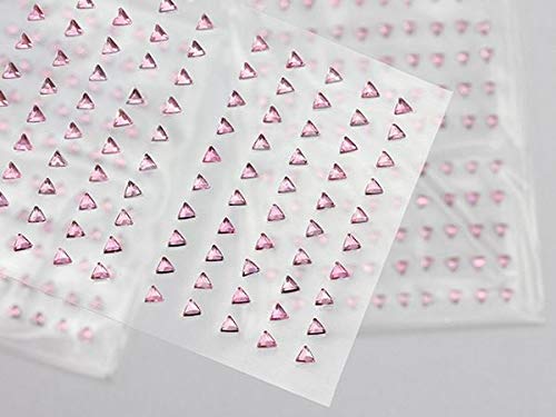 3mm Pink LQ03 Triangle Self-Adhesive Acrylic Rhinestones - 500PCS (5 Sheets) - Plastic Face Gems, Body Jewels for DIY Crafts, Cards, Invitations, Nail Art, and Costume Decoration - Perfect for Parties, Scrapbooking, and Fashion Accessories