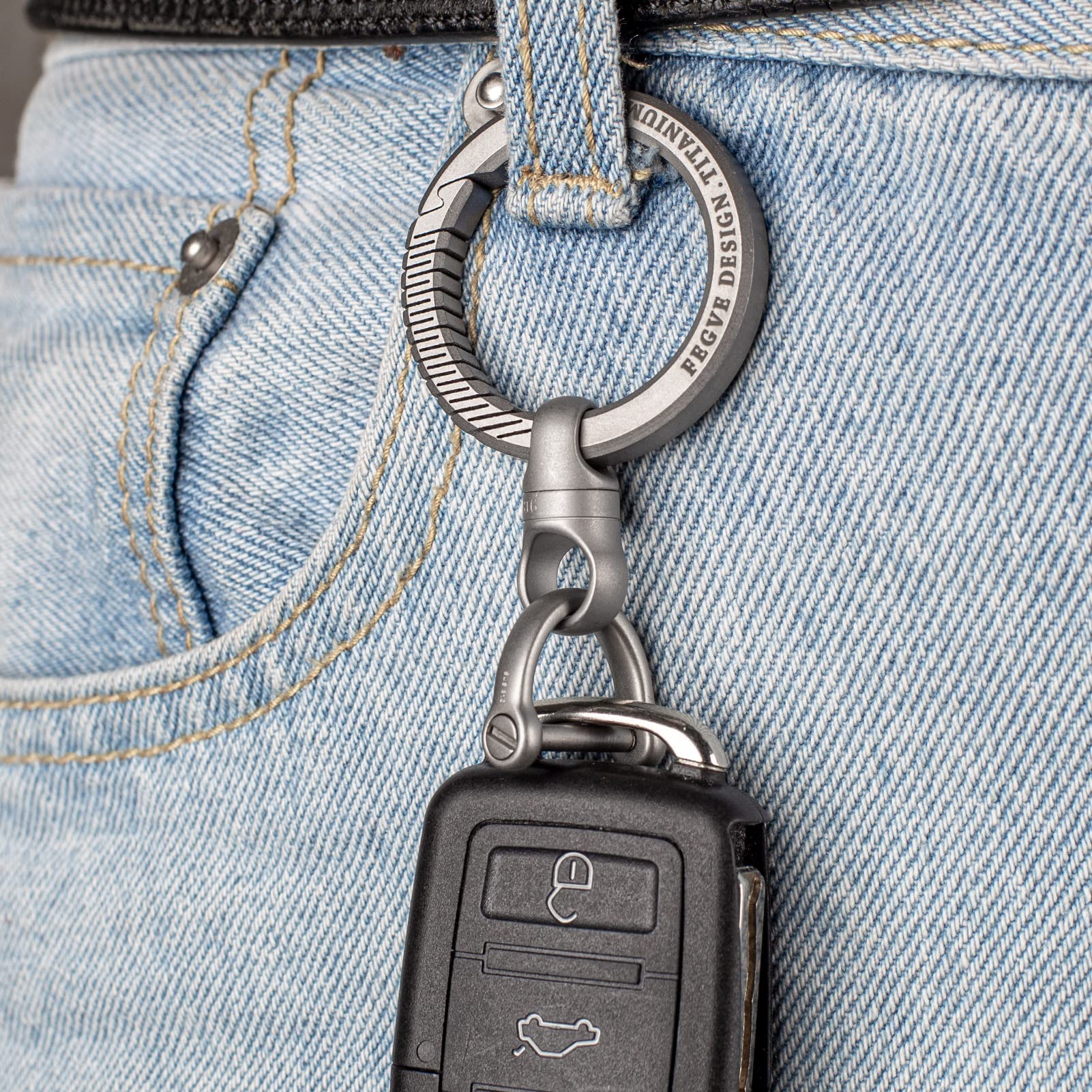 FEGVE Titanium Swivel Keychain with 1/2 Inch D Ring - Durable Car Key Fob Holder, DIY Bag Accessory - Perfect for Keys, Lanyards & Everyday Carry (EDC)