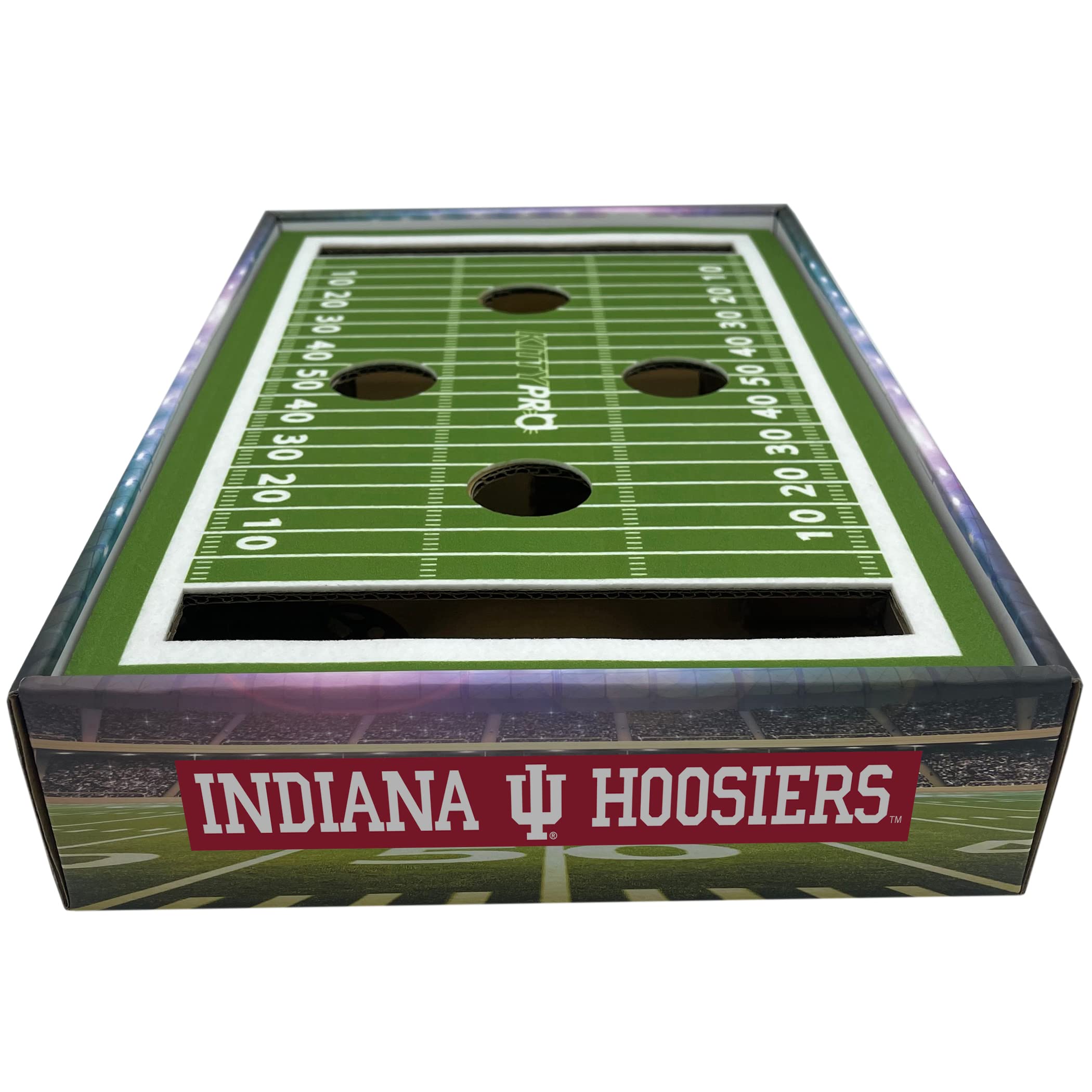 NCAA Indiana Hoosiers Cat Scratcher Box - Football Field Designed Cat Toy & Lounge for Game Day - Durable Pet Scratcher with Stimulating Play Features - Perfect for Playtime, Training & Home Decor