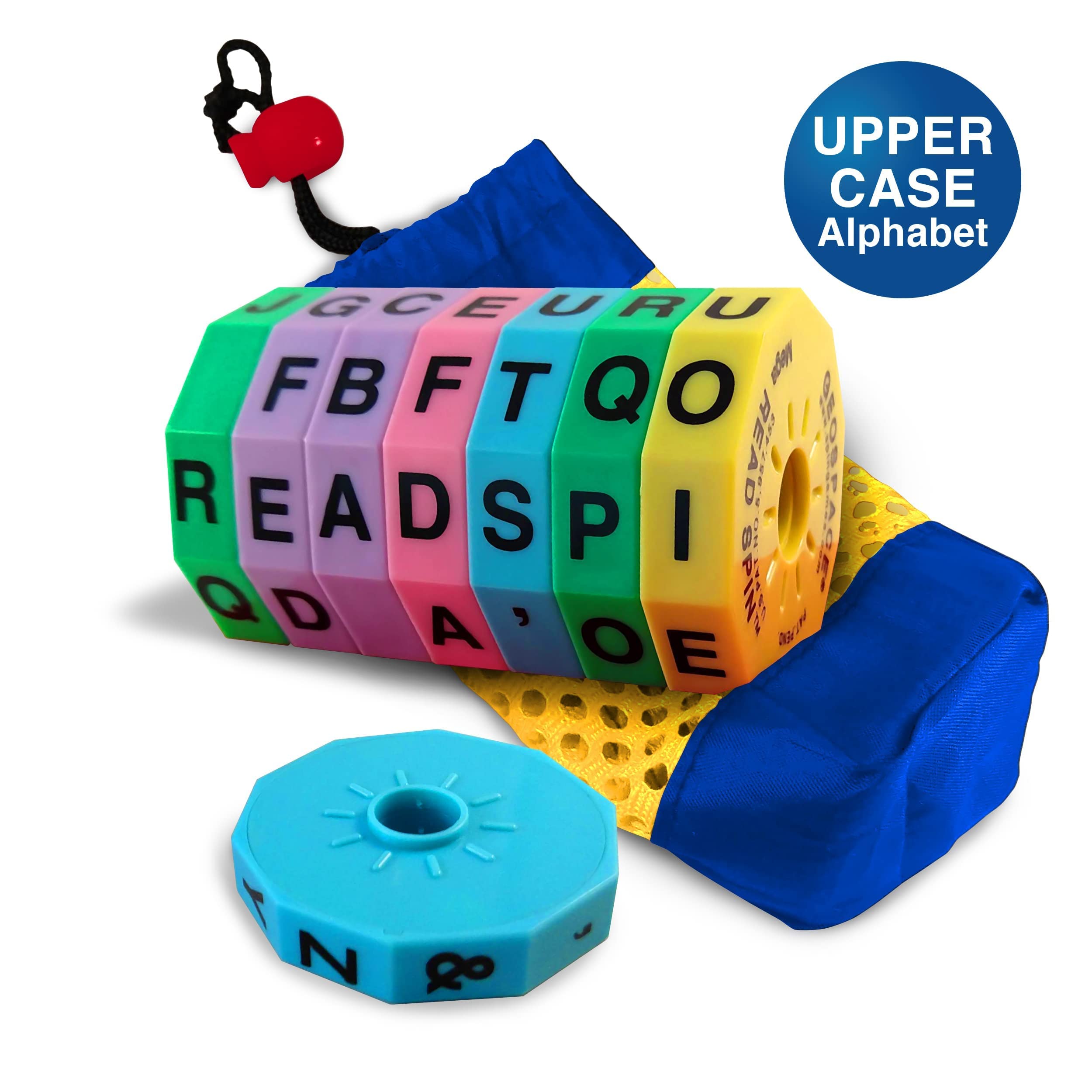 Geospace Read Spin Education Game for Kids – Magnetic Spelling Game with Storage Pouch (Upper Case Letters) – Perfect for Home & Classroom Learning