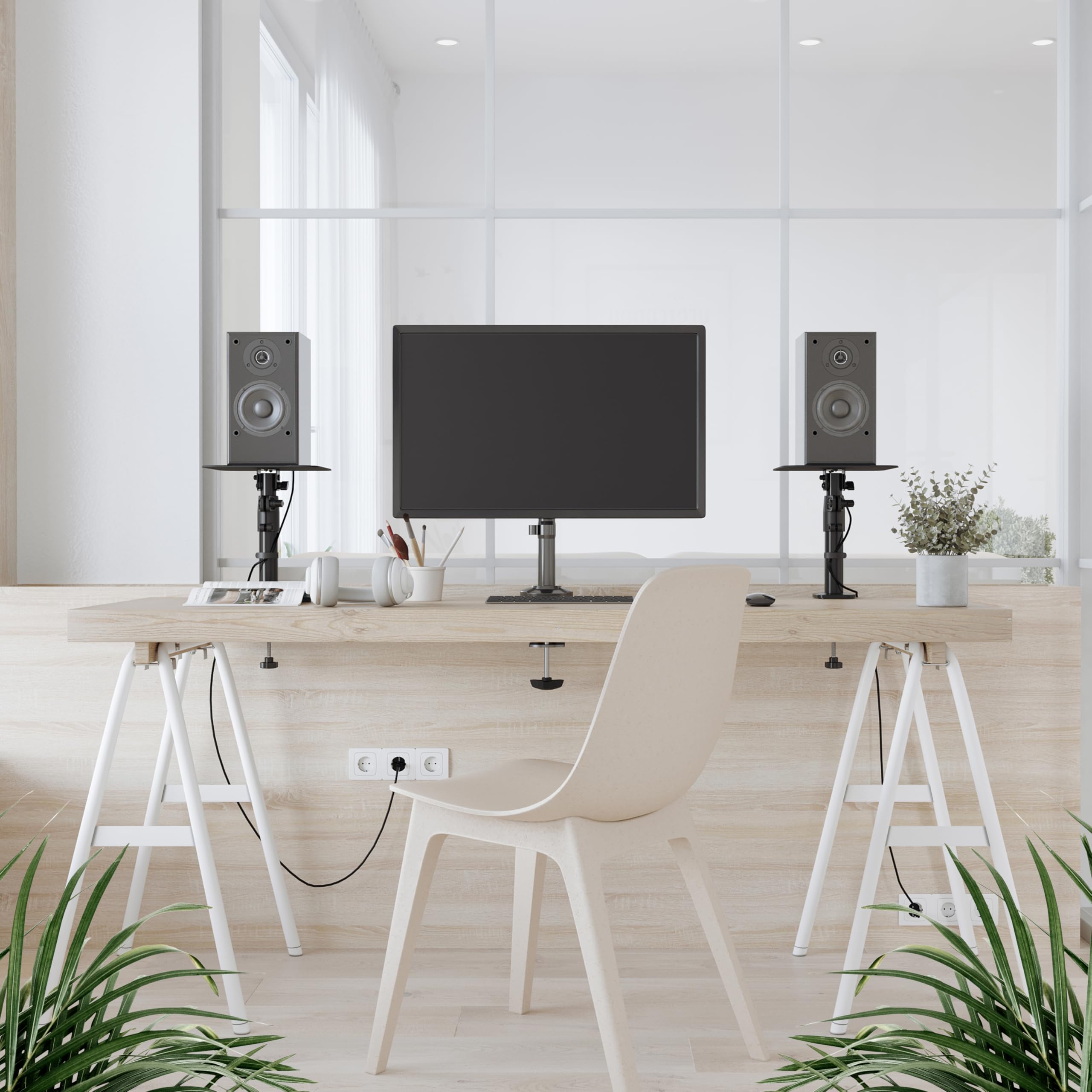 RICOO Universal Desk Speaker Stand (LH069-C) - Pair of Black Home Cinema & Studio Monitor Stands 9.06