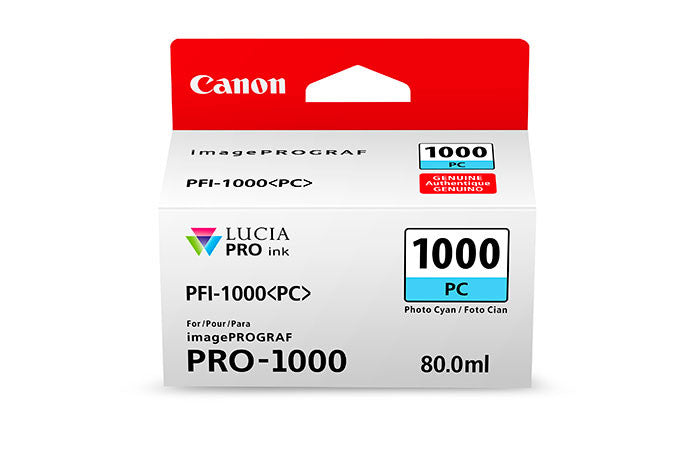 Canon PFI 1000 LUCIA PRO Photo Cyan (PC) Ink Cartridge 80ml for PRO-1000 Printer - Perfect for Professional Photo Printing & Fine Art Reproduction
