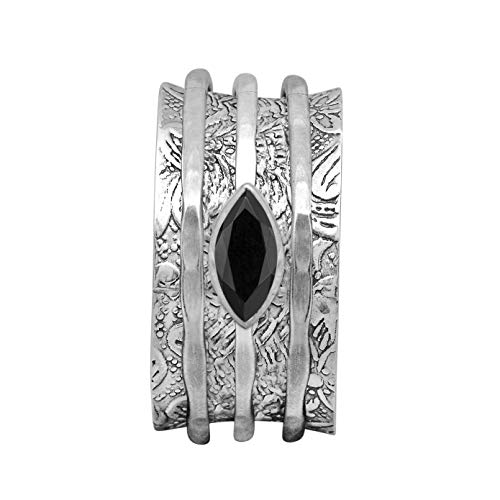 Shine Jewel Spinner Ring with Black Spinel - 925 Sterling Silver Fidget Band for Anxiety & Stress Relief - Meditation Ring for Men & Women (Size 6) - Perfect for Office, Travel & Daily Relaxation