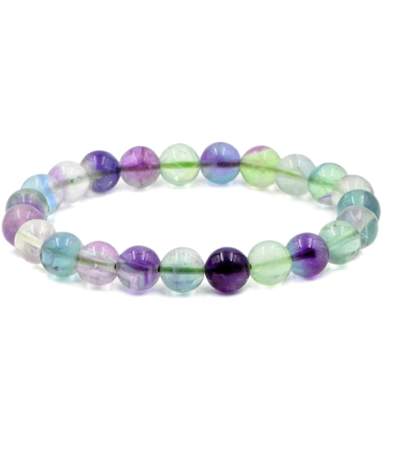 8mm Natural Fluorite Round Beads Stretch Bracelet - Healing, Reiki & Yoga Energy Bracelet for Men & Women - Perfect for Meditation, Spiritual Practice & Everyday Wear