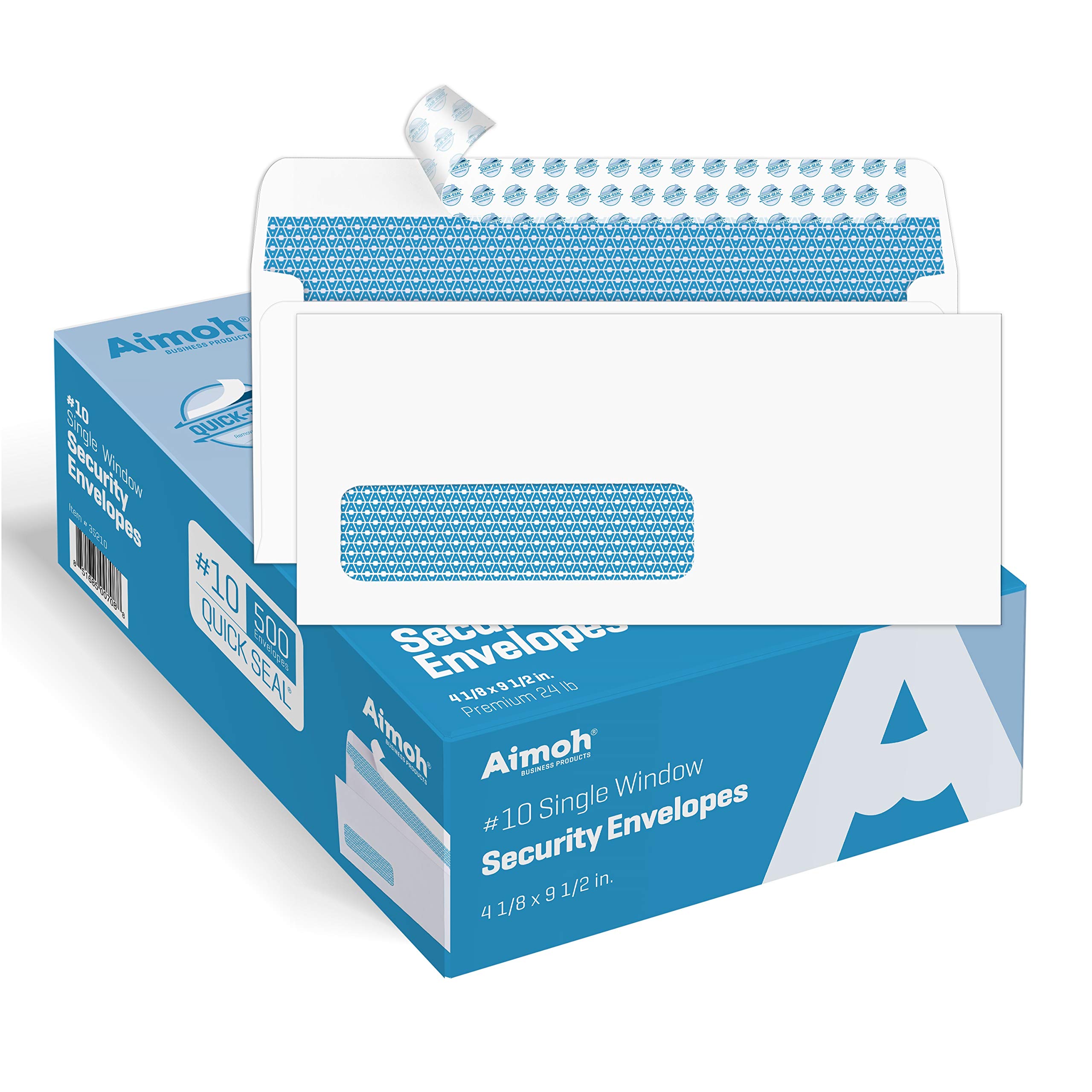 Aimoh #10 Security Tinted Self-Seal Envelopes - 4-1/8 x 9-1/2 Inches, 24 LB Heavyweight - 2500 Window Envelopes (1 Case, 5 Packs) - Perfect for Business Mail, Billing Statements & Confidential Documents