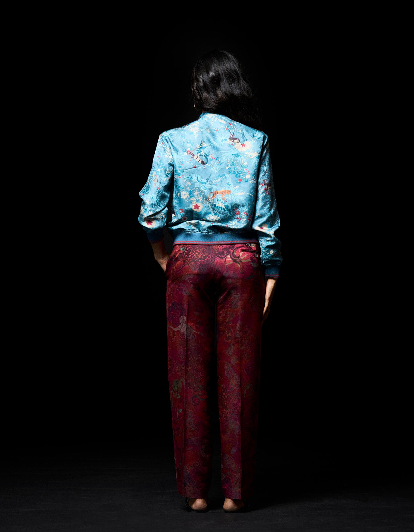 Janbaaz Men's Silk Bomber Jacket - Blue Damask Pattern | Lightweight & Stylish for Casual Wear, Night Out, and Street Fashion