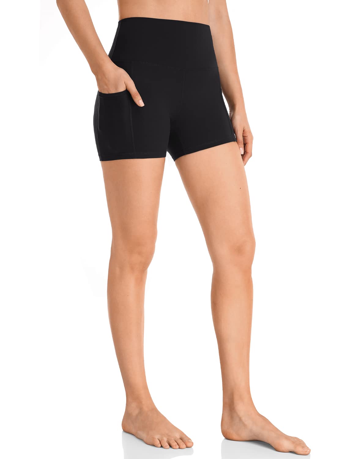 HeyNuts Women's High Waist Compression Yoga Shorts with Side Pockets - 4