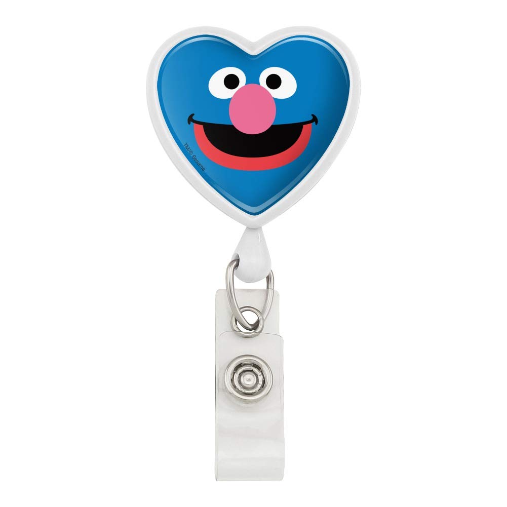 Sesame Street Grover Face Heart Lanyard with Retractable Reel - Cute ID Badge Holder for Work, School & Events - Perfect for Teachers, Nurses & Office Professionals