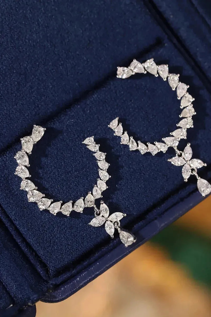 18K White Gold Moon Drop Earrings with 2.9 Carat Natural Diamonds | Romantic Wedding Jewelry for Women | Perfect for Bridal, Anniversary & Special Occasion Gifts