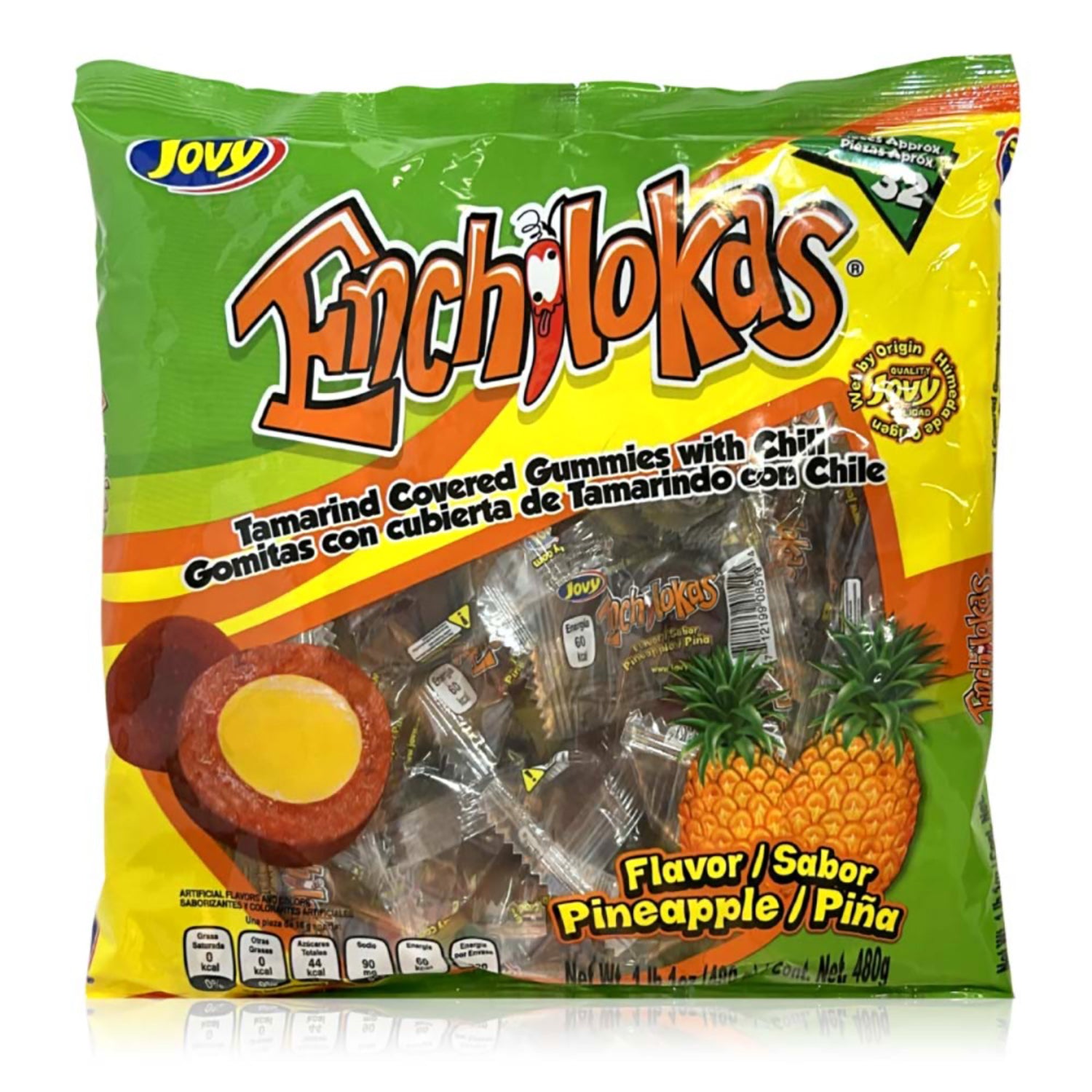 Jovy Enchilokas Pineapple Candy - 32 Count Bag | Sweet & Tangy Mexican Treats for Parties, Gifts & Snacking