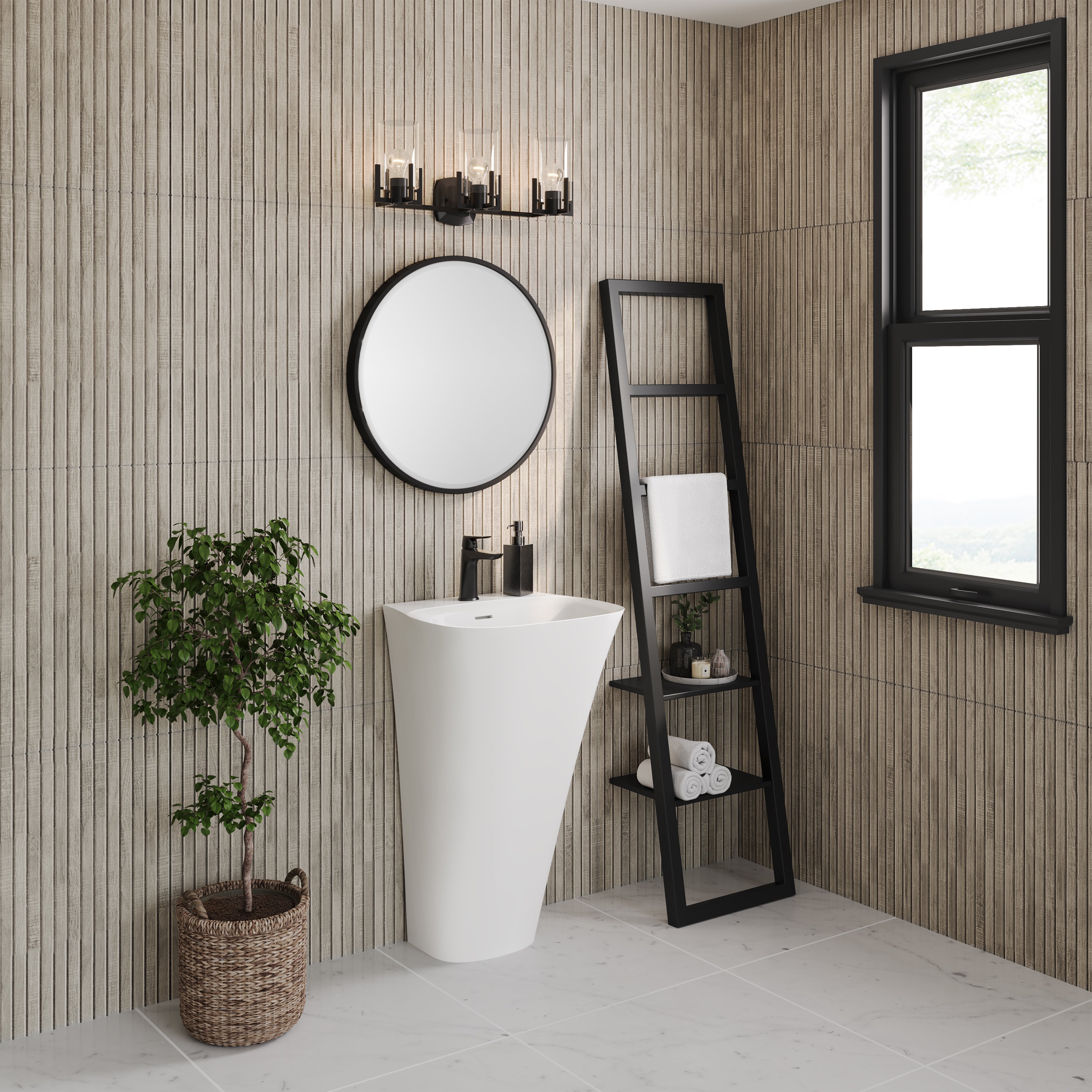 Jasper 20 Totem Sink in Glossy White - Modern Ceramic Bathroom Sink with Overflow - Perfect for Contemporary Bathrooms & Powder Rooms