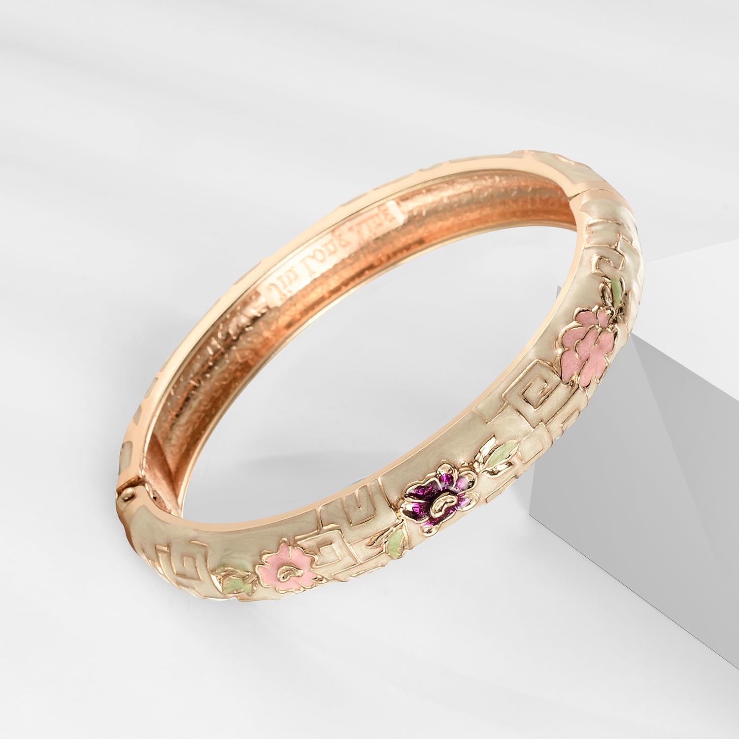 Vintage Cloisonne Enamel Flower Bracelet - Gold Plated Cuff Bangle for Women, Handmade Jewelry Gift Set with Elegant Box - Perfect for Parties, Weddings & Special Occasions