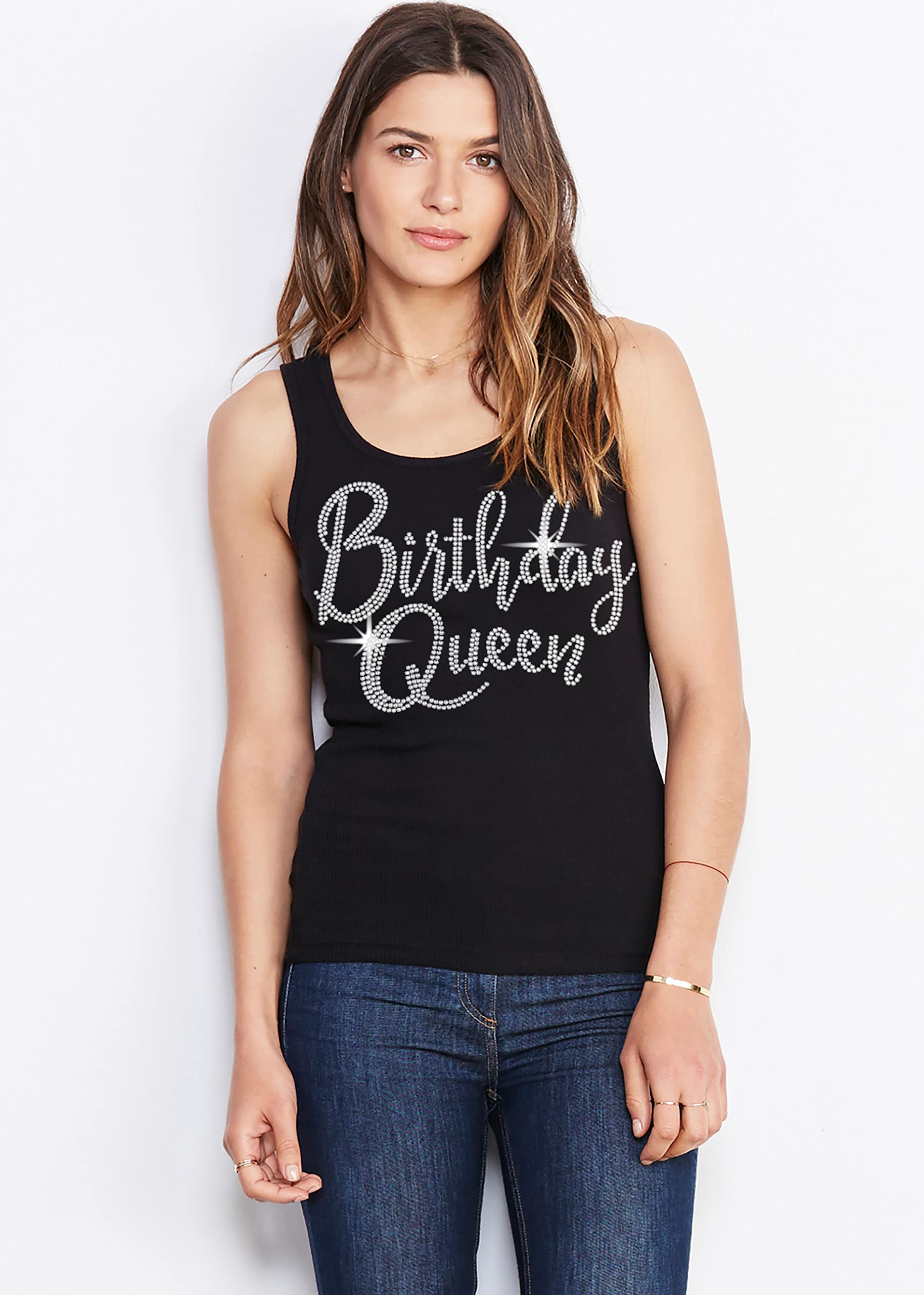 Sparkling Rhinestone Birthday Tank Top for Women - Birthday Queen & Squad Shirts - Perfect for Bachelorette Parties, Girls Night Out & Birthday Celebrations