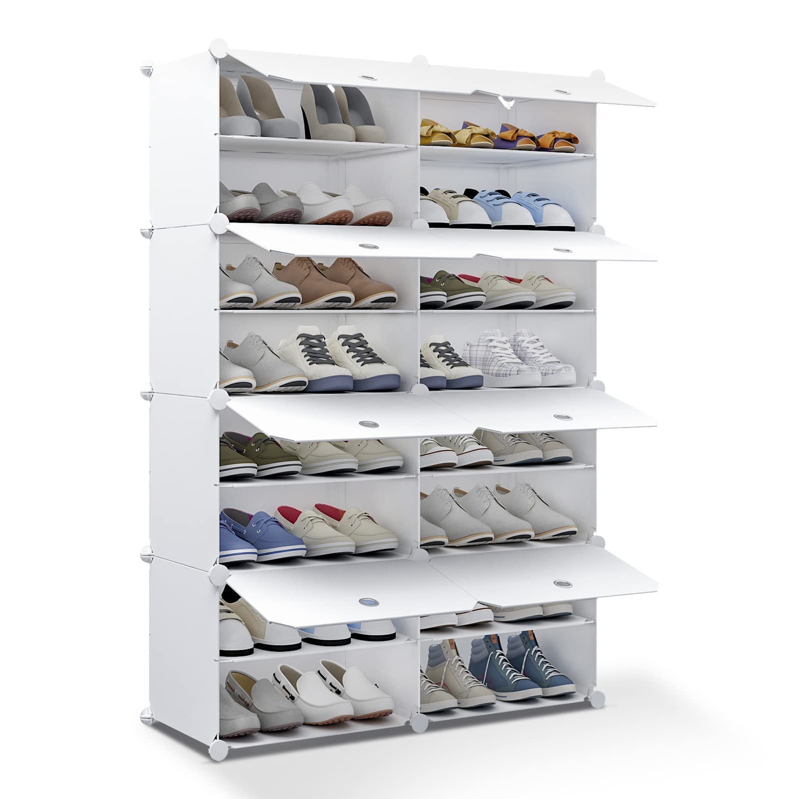 Aeitc 32-Pair Portable Shoe Rack - DIY Plastic Shoe Storage Shelf Organizer for Entryway | 32x12x48 Inches | Space-Saving Closet & Home Organization Solution for Shoes, Boots & Sneakers