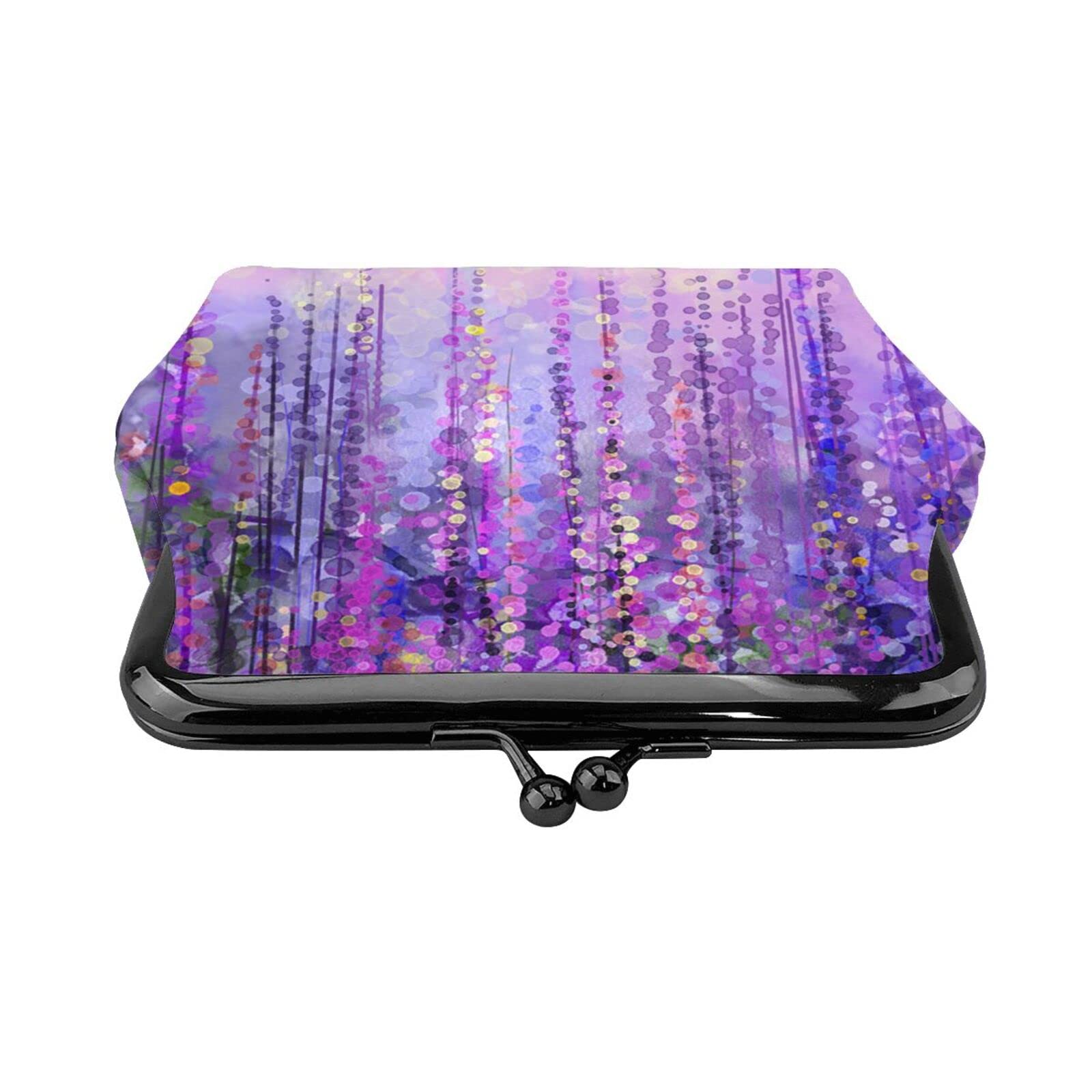 Spring Purple Violet Flowers Wisteria PU Leather Buckle Coin Purse - Kiss-Lock Change Wallet for Girls | Perfect for School, Travel & Gift Giving