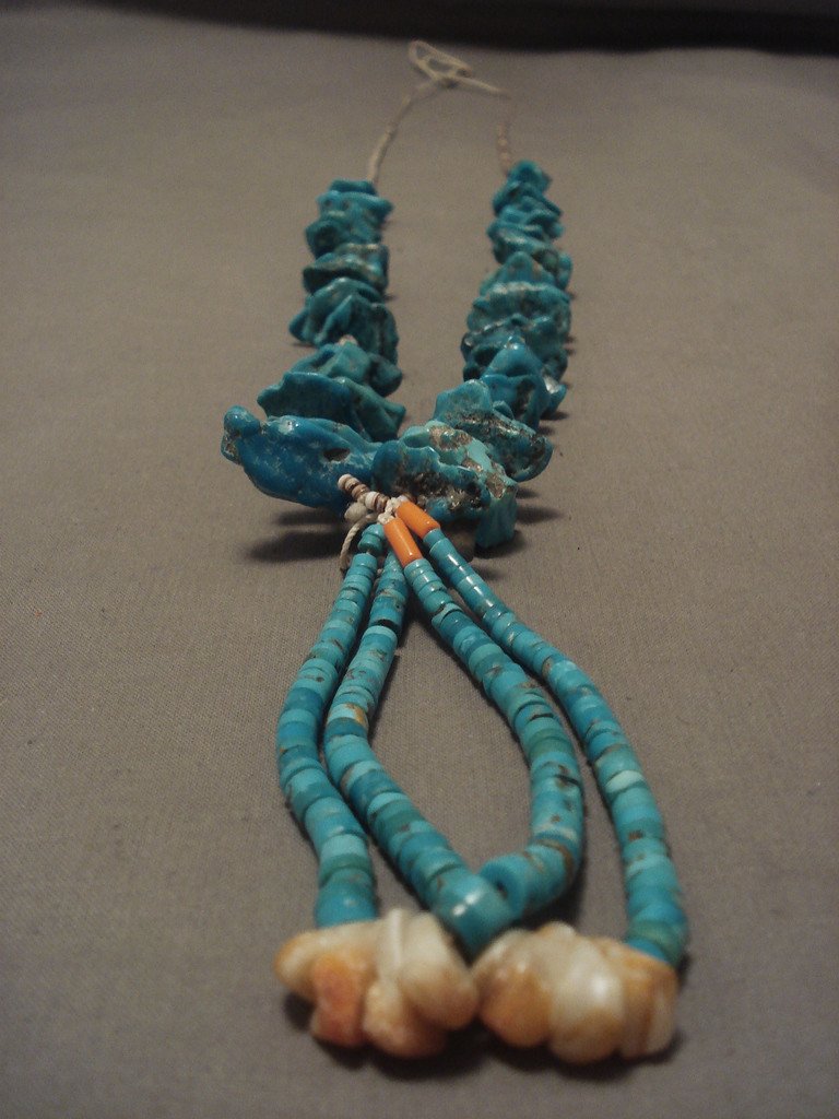 112 Gram Vintage Santo Domingo Turquoise Necklace Jacla Old Vtg - Authentic Native American Jewelry for Women, Handmade Southwest Style Statement Piece, Perfect for Boho Fashion, Festivals & Gift Giving