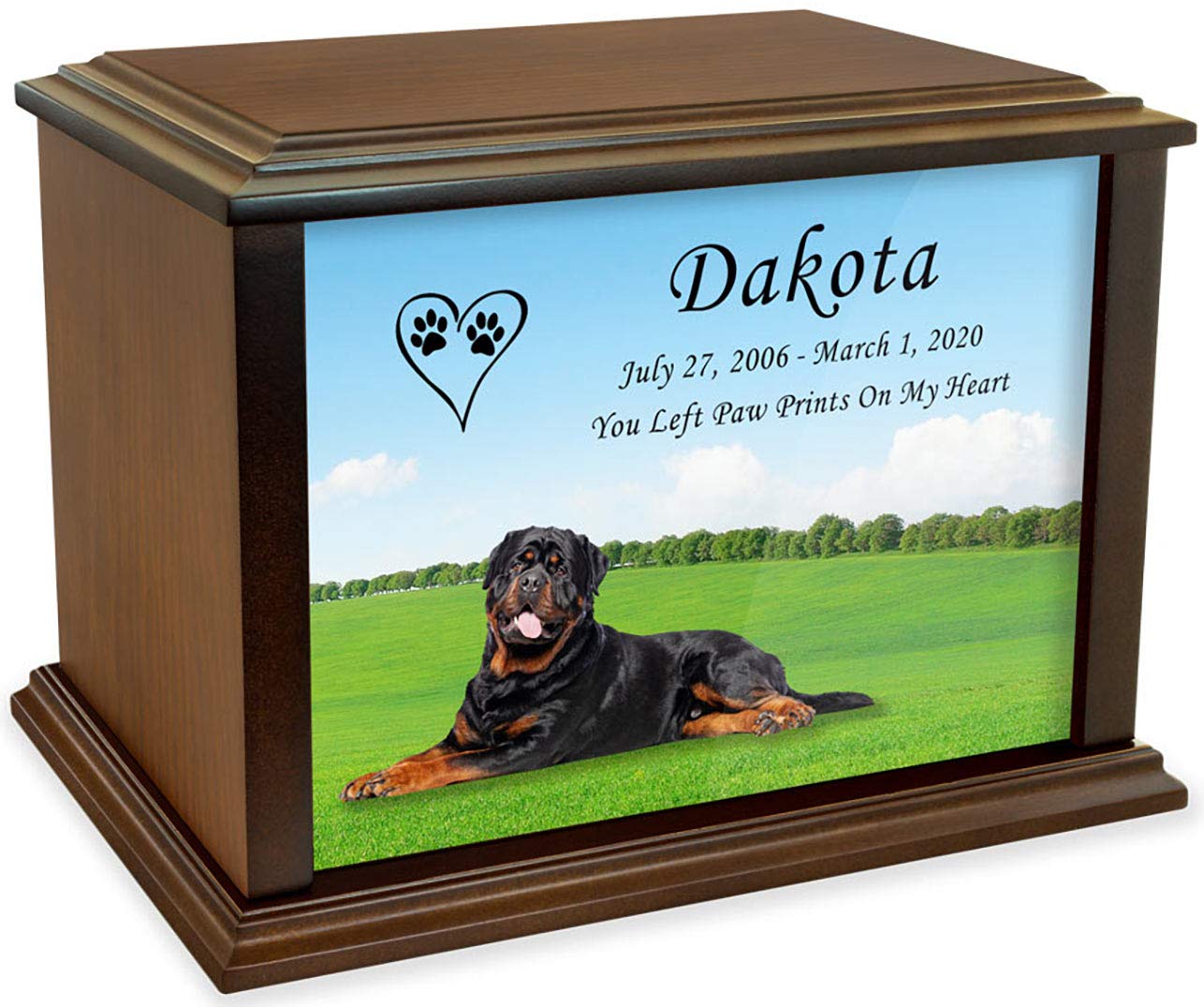 Custom Personalized Rottweiler Pet Memorial Urn - Large Wooden Dog Ashes Container for Pets Up to 225lbs - Pet Loss Gift & Keepsake for Home Memorial Display
