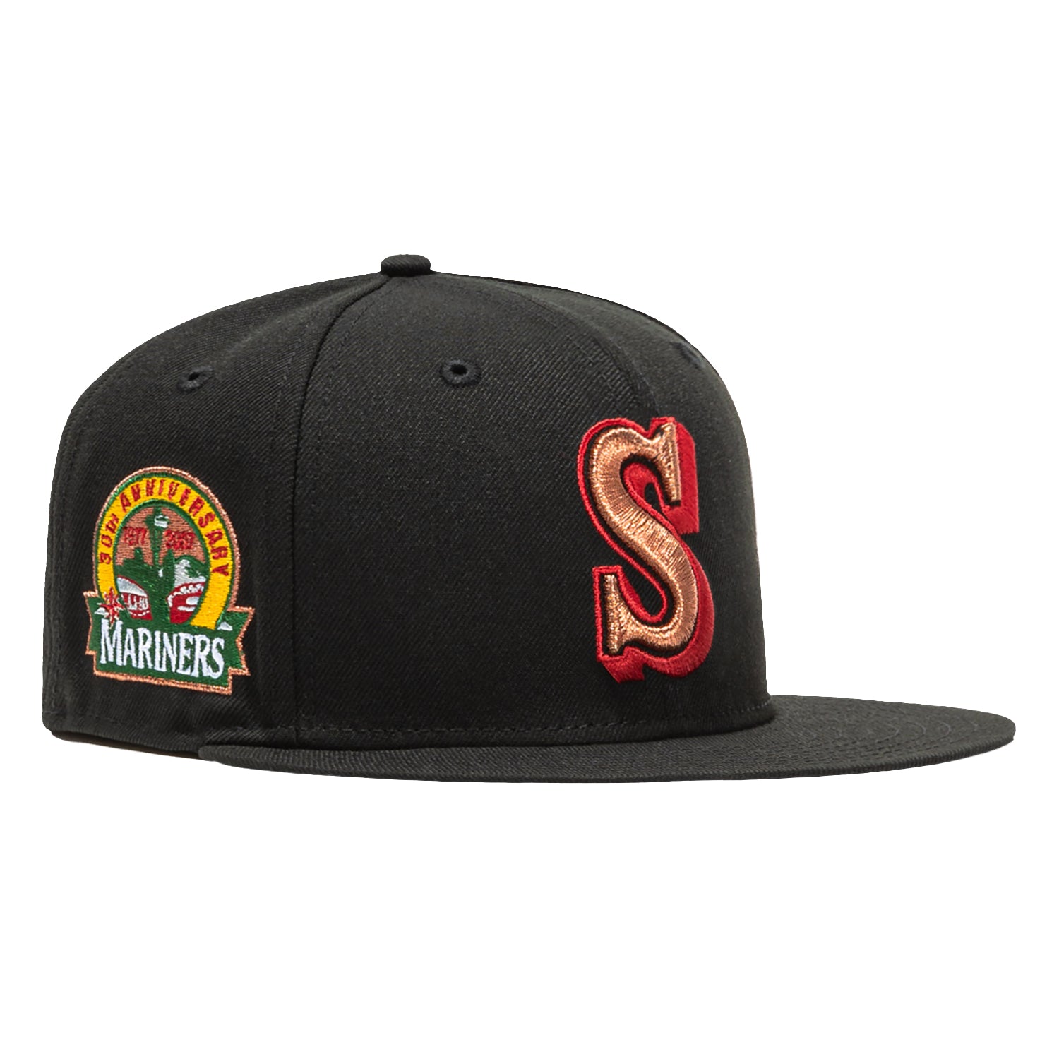 New Era 59Fifty Seattle Mariners 30th Anniversary Patch Snapback Hat - Black, Green & Cardinal - Official MLB Baseball Cap for Fans & Collectors (Perfect for Games, Gifts & Everyday Wear)