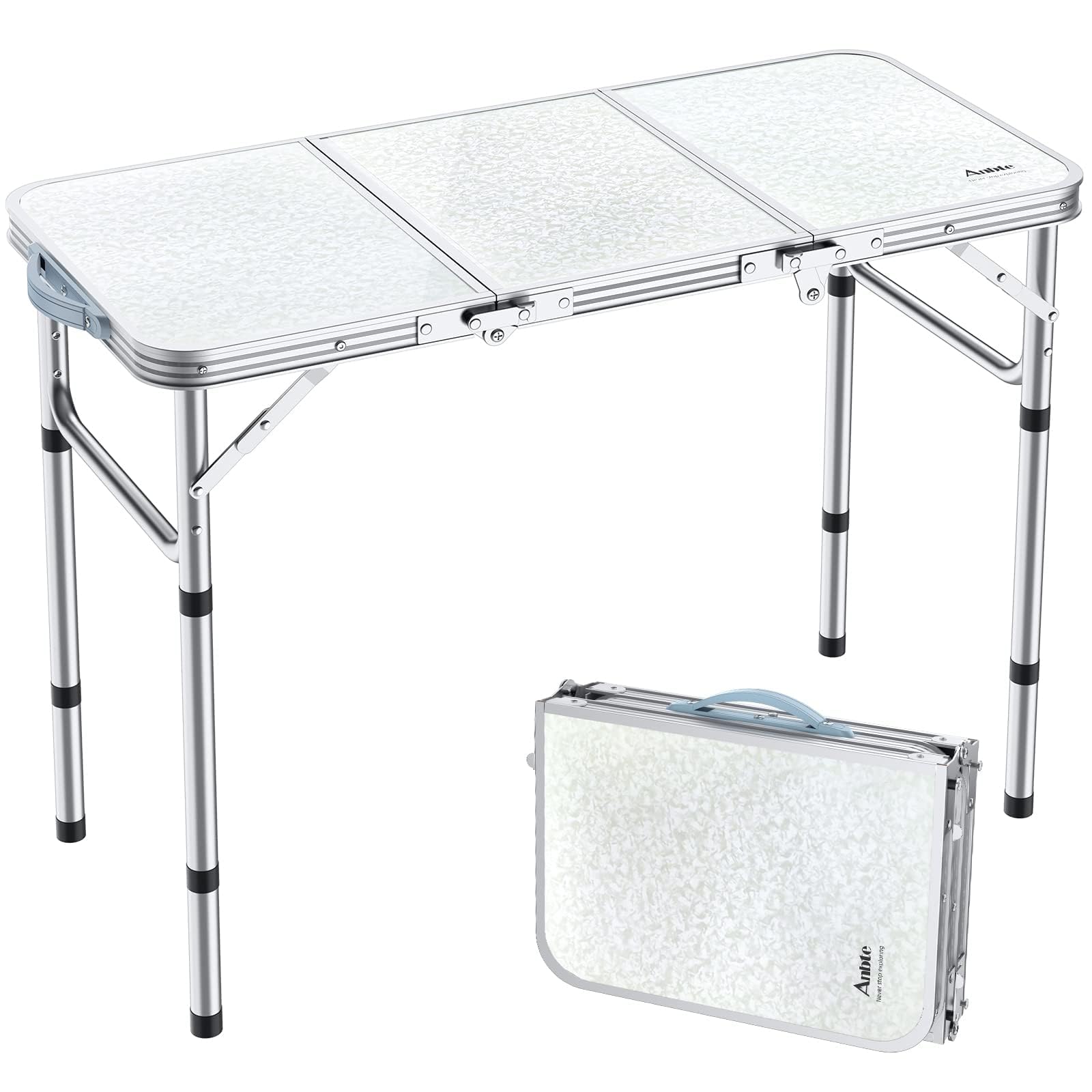 Portable 3ft Aluminum Folding Camping Table with Storage Net - 3 Adjustable Heights up to 27.1
