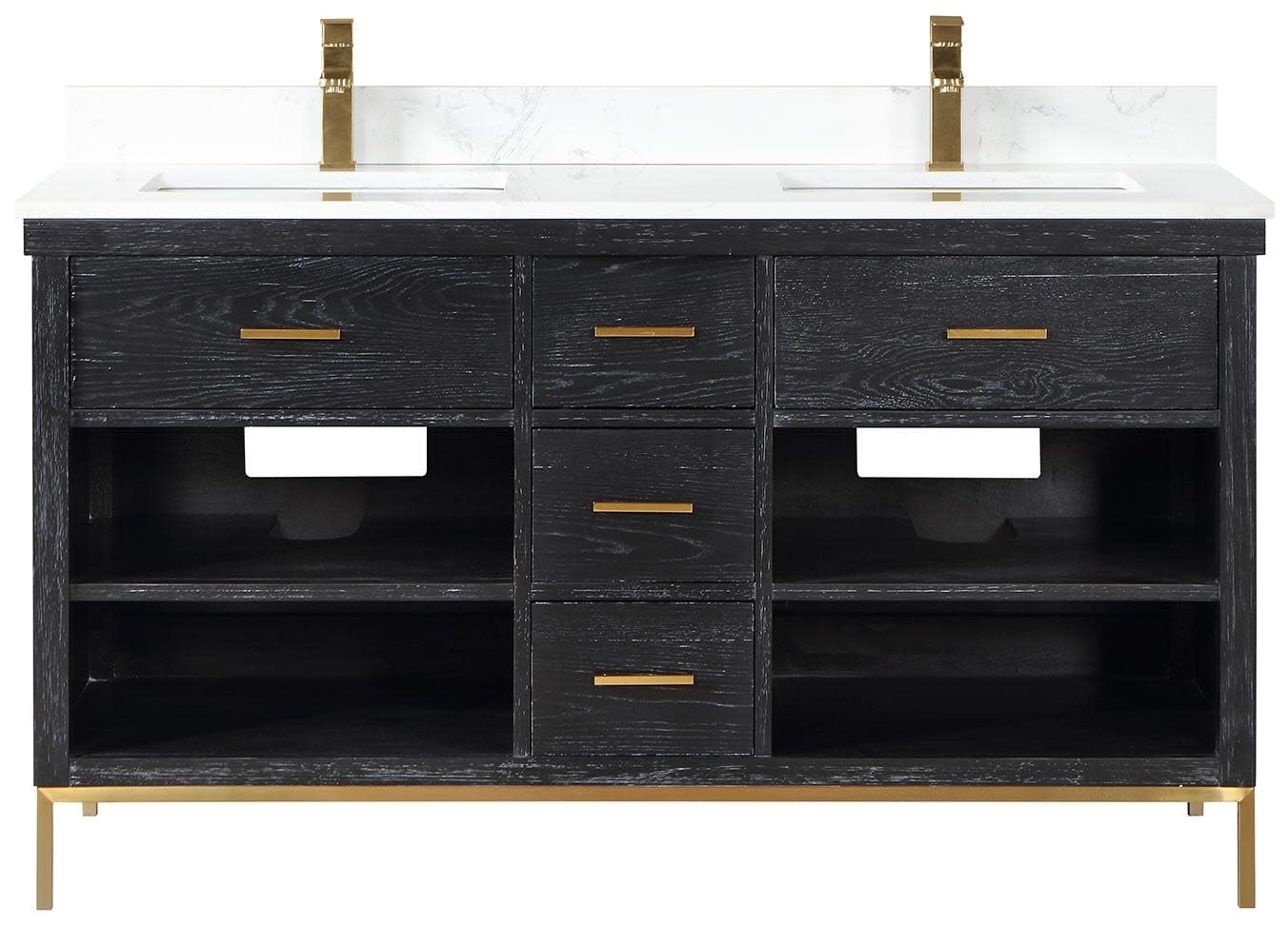 Kesia 60 Inch Double Sink Bathroom Vanity Set in Black Oak - Modern Bathroom Furniture for Master Bath & Guest Bath Remodel (No Mirror Included)