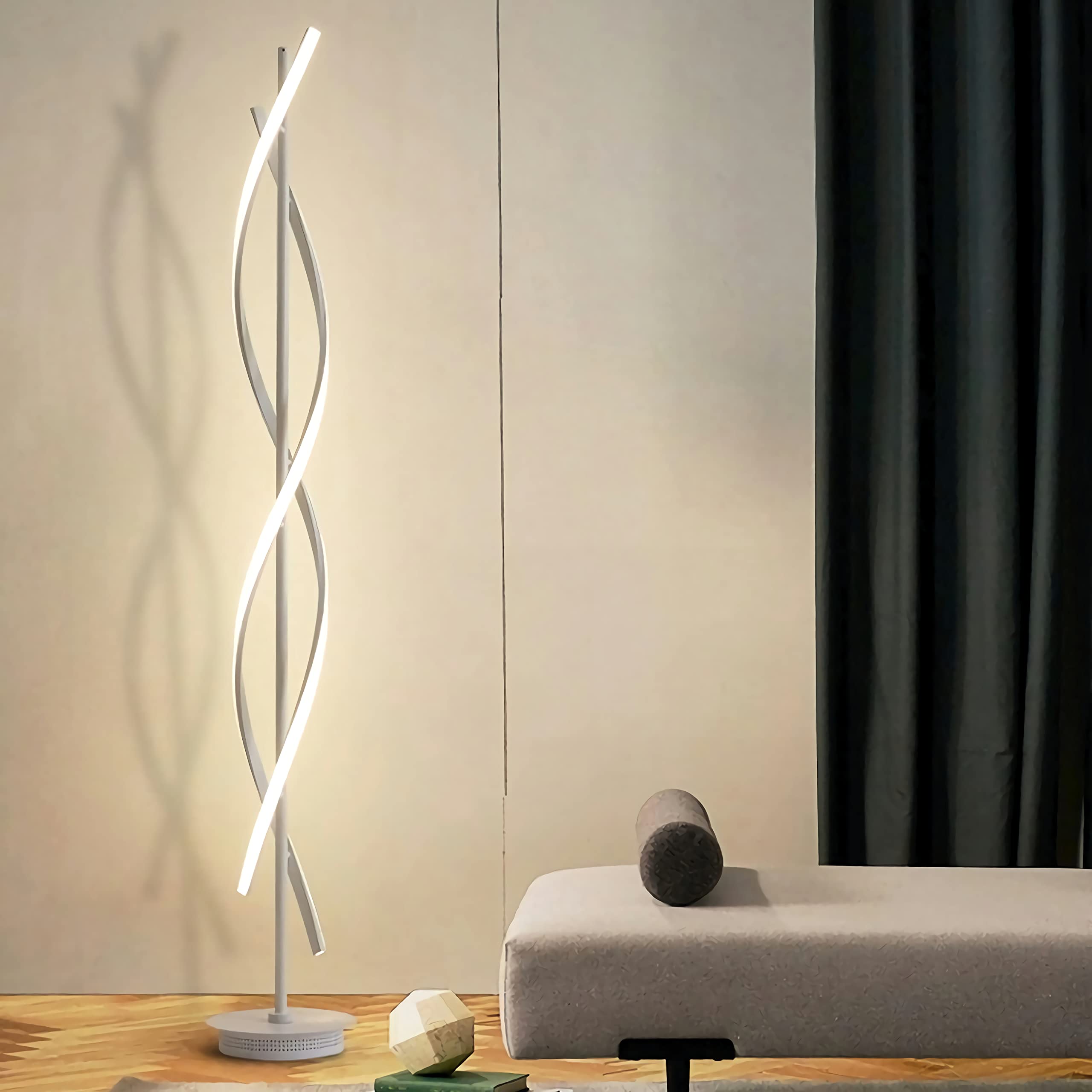 IYUNXI 30W Dimmable LED Spiral Floor Lamp with Remote Control - Modern Metal Twist Standing Light, 3 Adjustable Colors for Living Room, Bedroom, Office (White) | Perfect for Reading, Relaxing & Home Decor