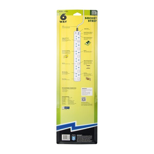 DE 286 LED 6-Way Power Strip with Surge Protector | 3M & 6M Extension Cord | Multi-Outlet for Home, Office & Workshop Use