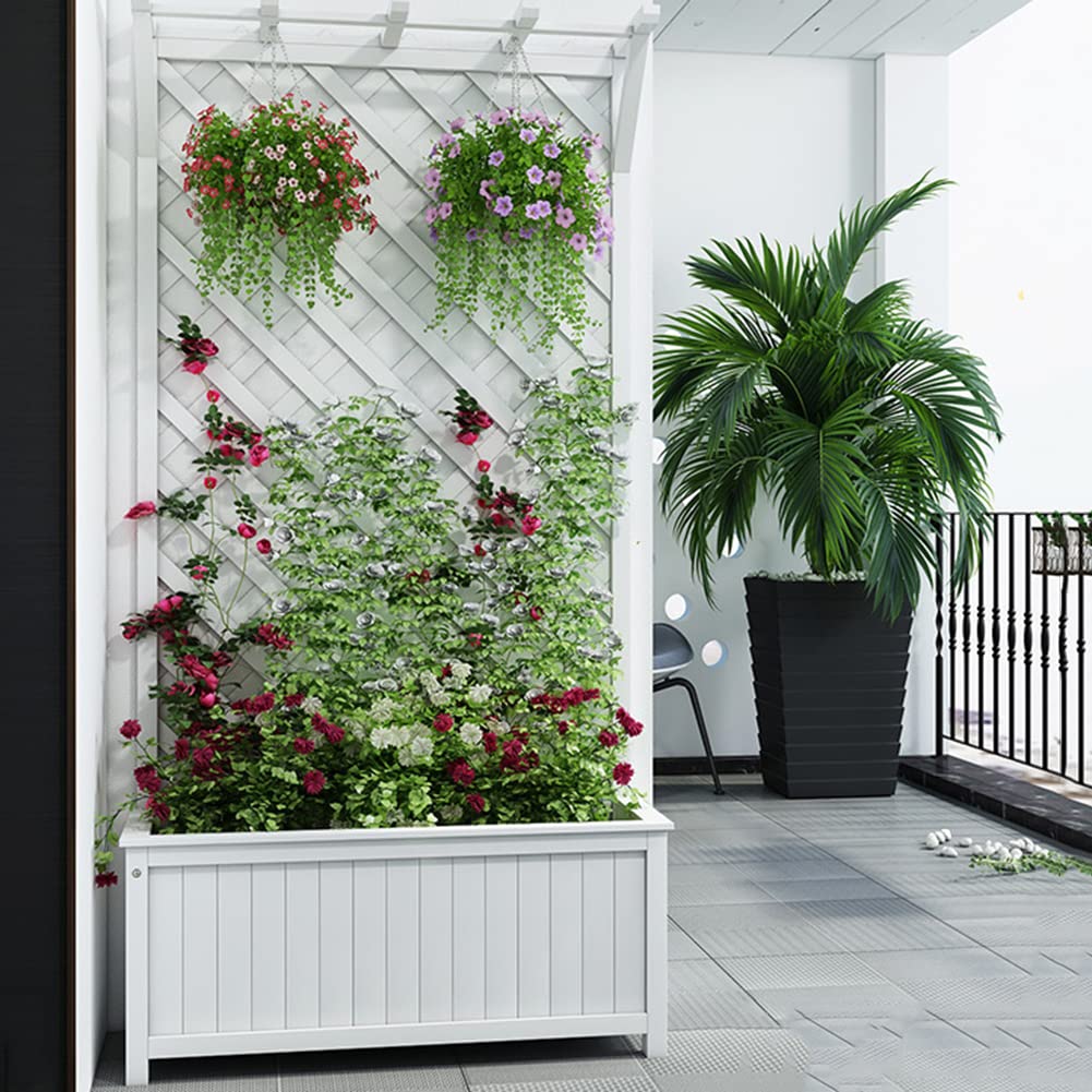 60x30x90cm White Wooden Raised Garden Bed - Free Standing Planter Box for Indoor Outdoor Gardening, Balcony, Yard & Patio - Perfect for Vegetables, Flowers & Climbing Plants