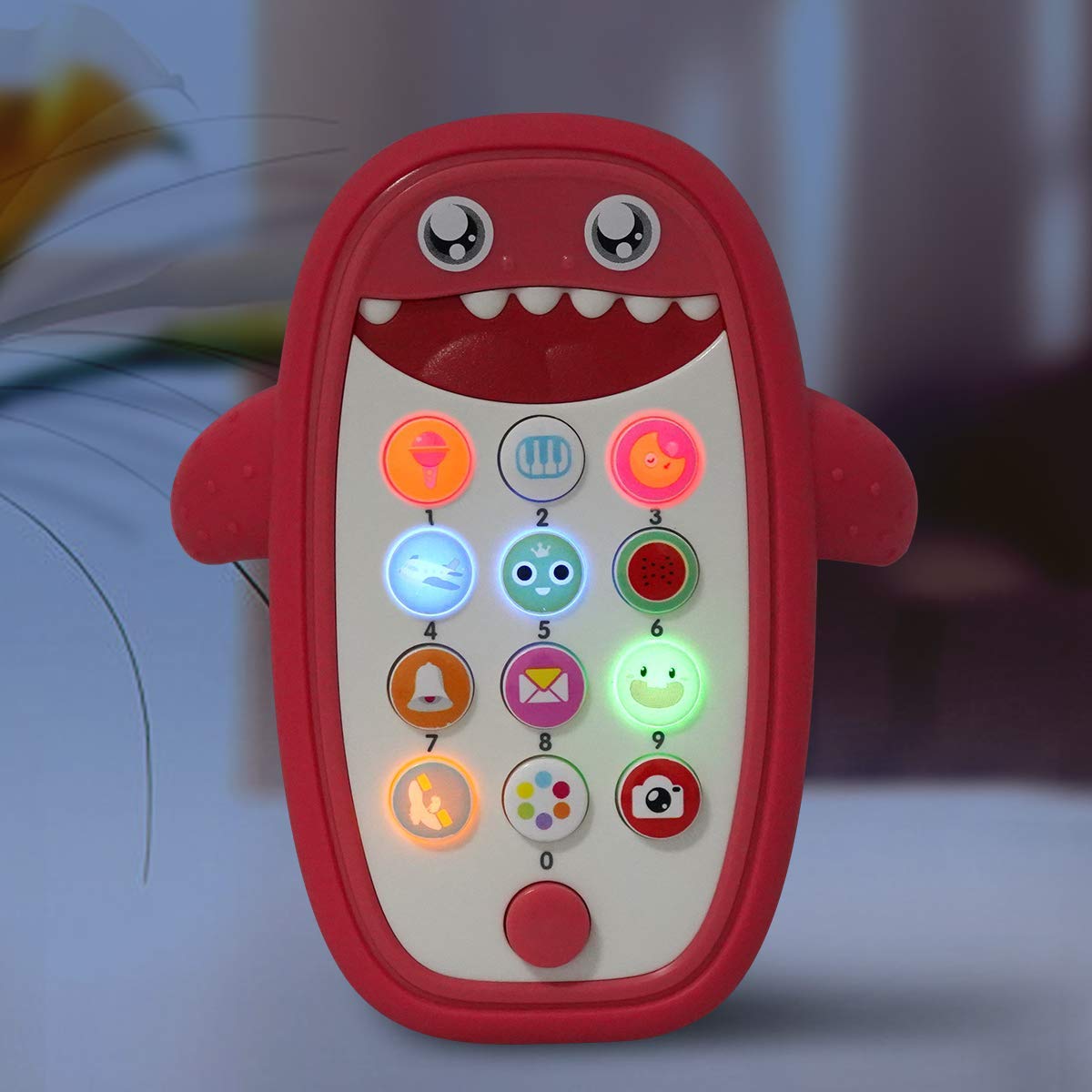 Baby Shark Musical Phone Toy with Lights & Sounds - Teething & Learning Toy for Babies & Toddlers - Interactive Educational Toy for Playtime & Early Development (Red)