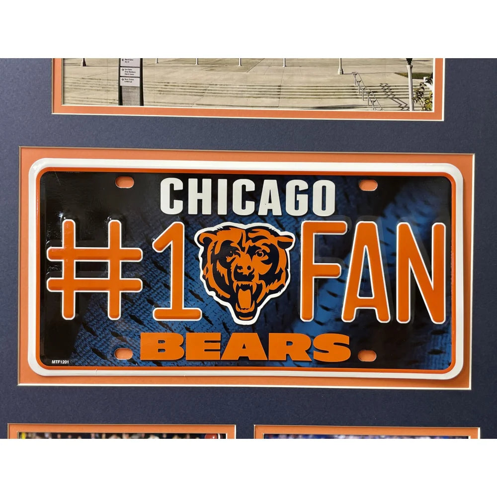 Chicago Bears Fan License Plate Framed Collage - Walter Payton & Dick Butkus Memorabilia for Man Cave, Sports Bar & Game Room Decor