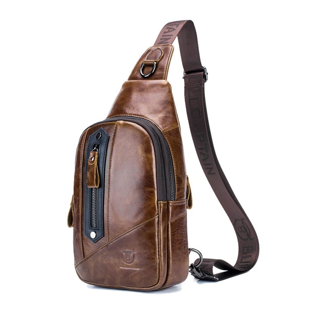 Premium Genuine Oil Leather Chest Bag for Men - Designer Crossbody Messenger Bag - Stylish Business Shoulder Bag for Work & Travel (18 x 7 x 35cm, Brown) - Perfect for Commuting, Office & Outdoor Adventures