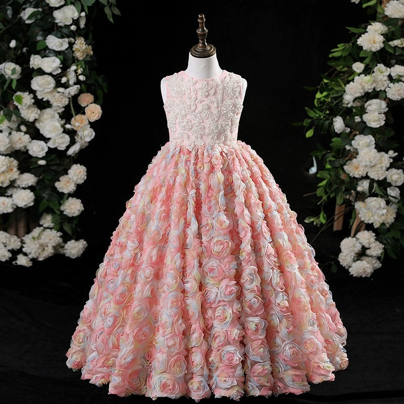 Elegant Baby Pink Sleeveless Floral Beauty Pageant Dress for Toddlers - Girls Birthday Party Dresses - Perfect for Pageants, Photoshoots & Special Occasions