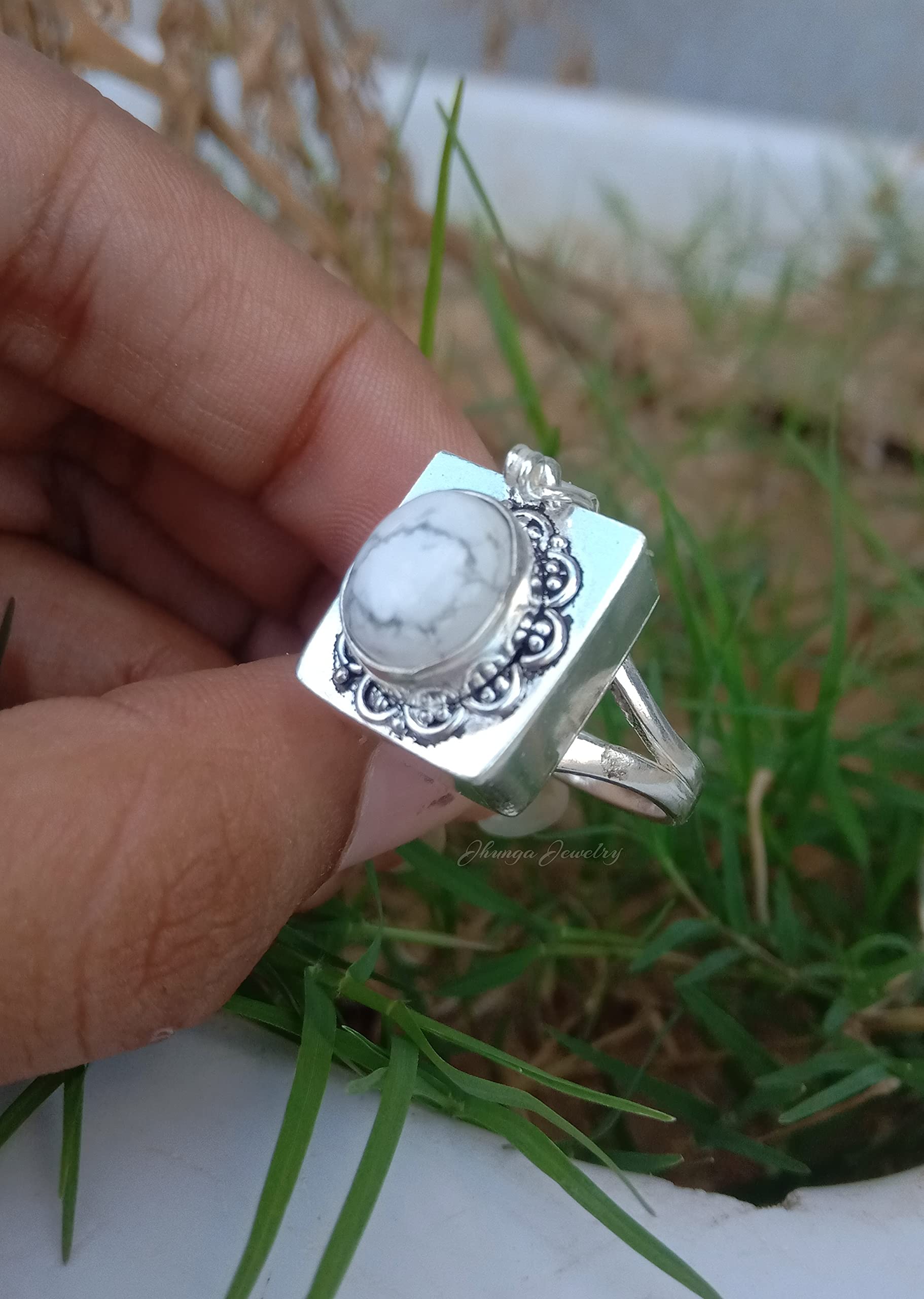 White Howlite Poison Ring - Handmade 925 Sterling Silver Secret Box Ring with Openable Compartment | Perfect for Medicine, Pills, or Keepsakes | Unique Gothic Jewelry for Cosplay, Halloween, and Alternative Fashion