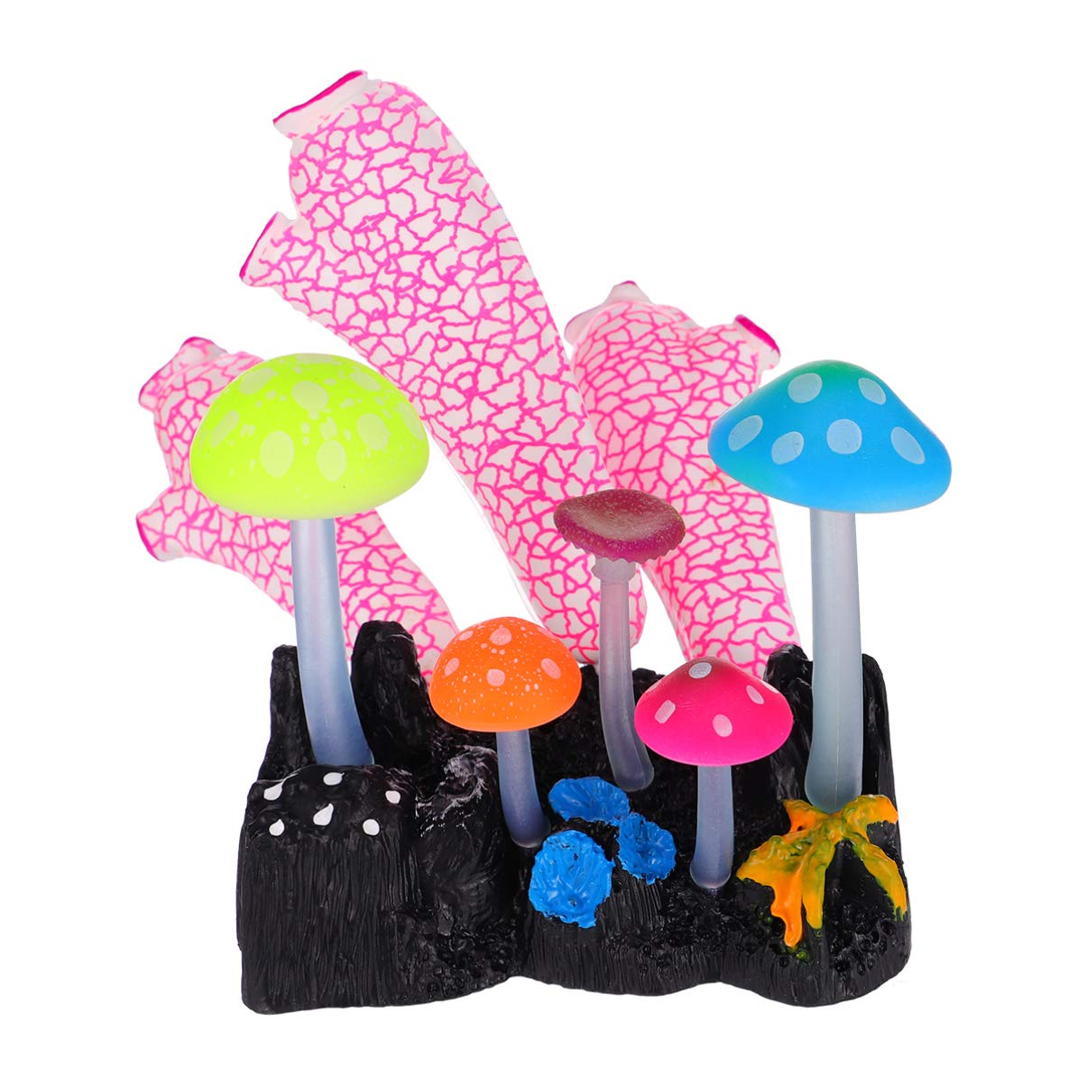 Balacoo Glowing Artificial Coral Mushroom Plants - Silicone Aquarium Decorations for Fish Tank, Safe & Realistic Underwater Ornament (Random Faux Plants) - Perfect for Home Aquariums, Office Fish Tanks & Aquatic Displays