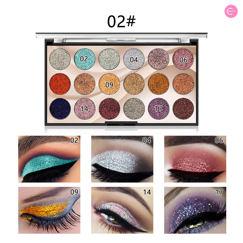 Vibrant 18-Color Glitter Eyeshadow Palette by MISS ROSE | Long-Lasting Pigmented Makeup for Party, Halloween & Special Occasions